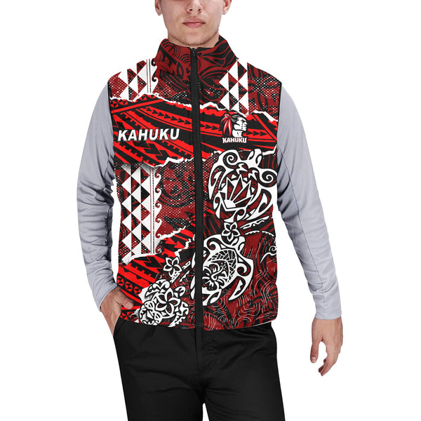 Hawaii Kahuku High & Intermediate School Custom Men Padded Jacket Vest Polynesian Turtle Style