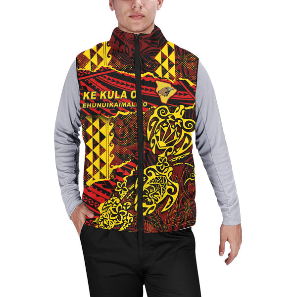 Hawaii Ke Kula O Ehunuikaimalino School Custom Men Padded Jacket Vest Polynesian Turtle Style