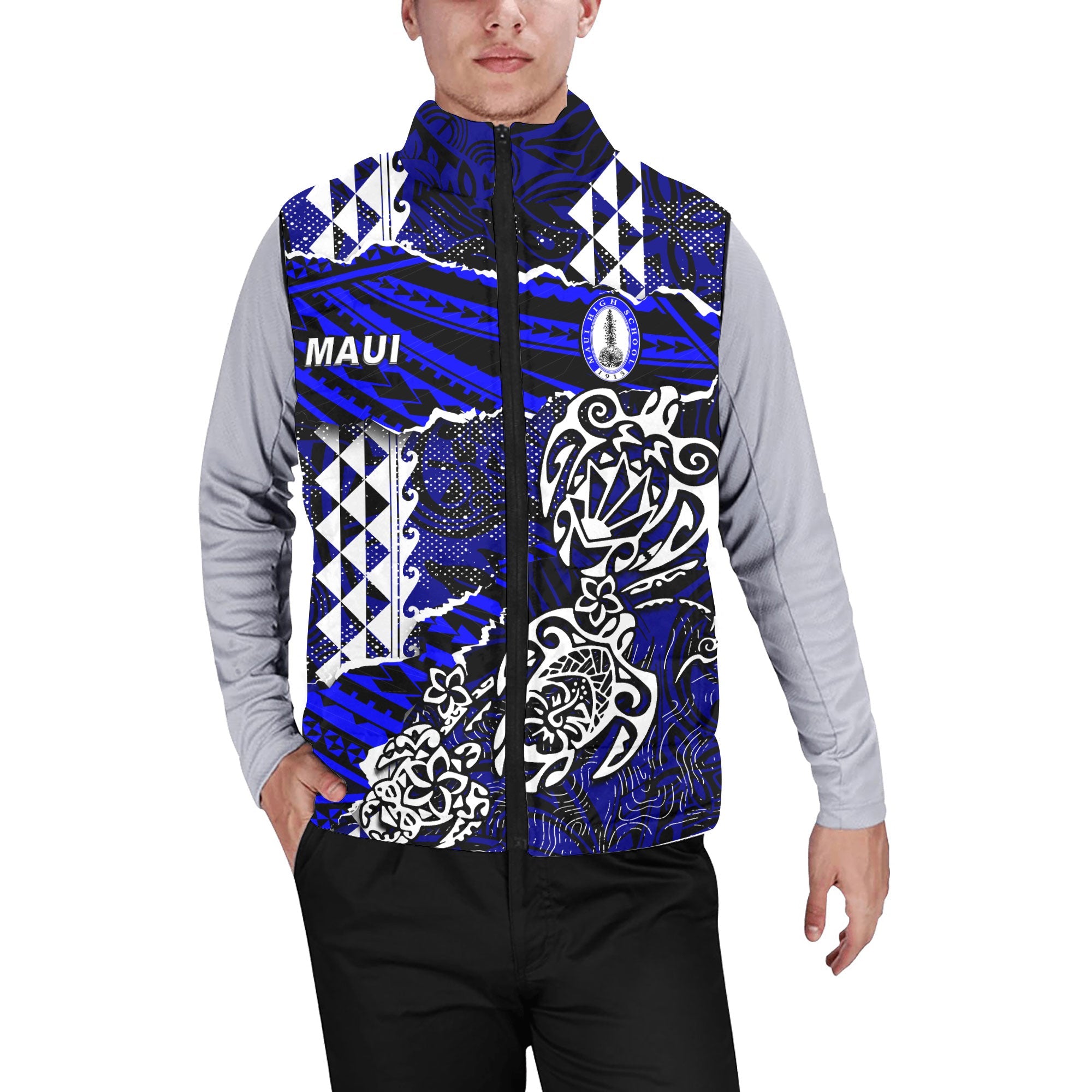 Hawaii Maui High School Custom Men Padded Jacket Vest Polynesian Turtle Style