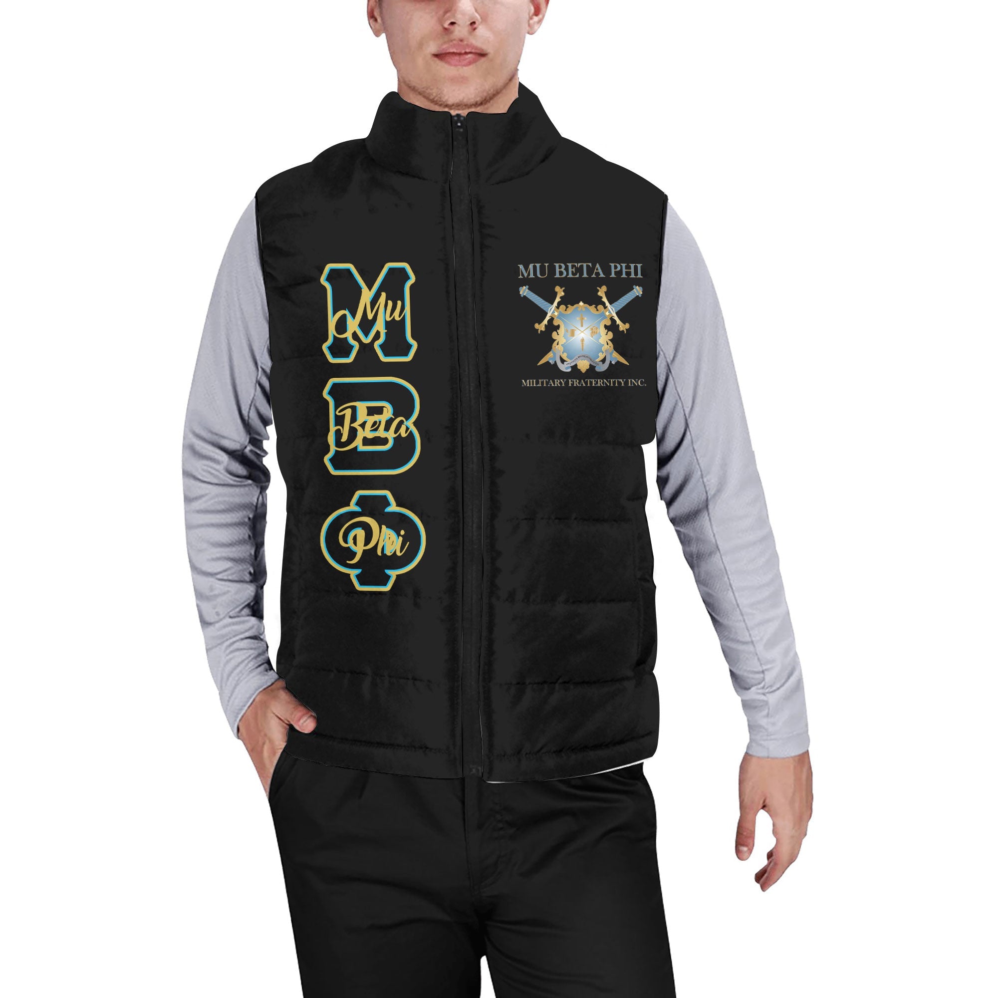 Fraternity Jacket - Personalized Mu Beta Phi Men Padded Jacket Vest Original Black Style