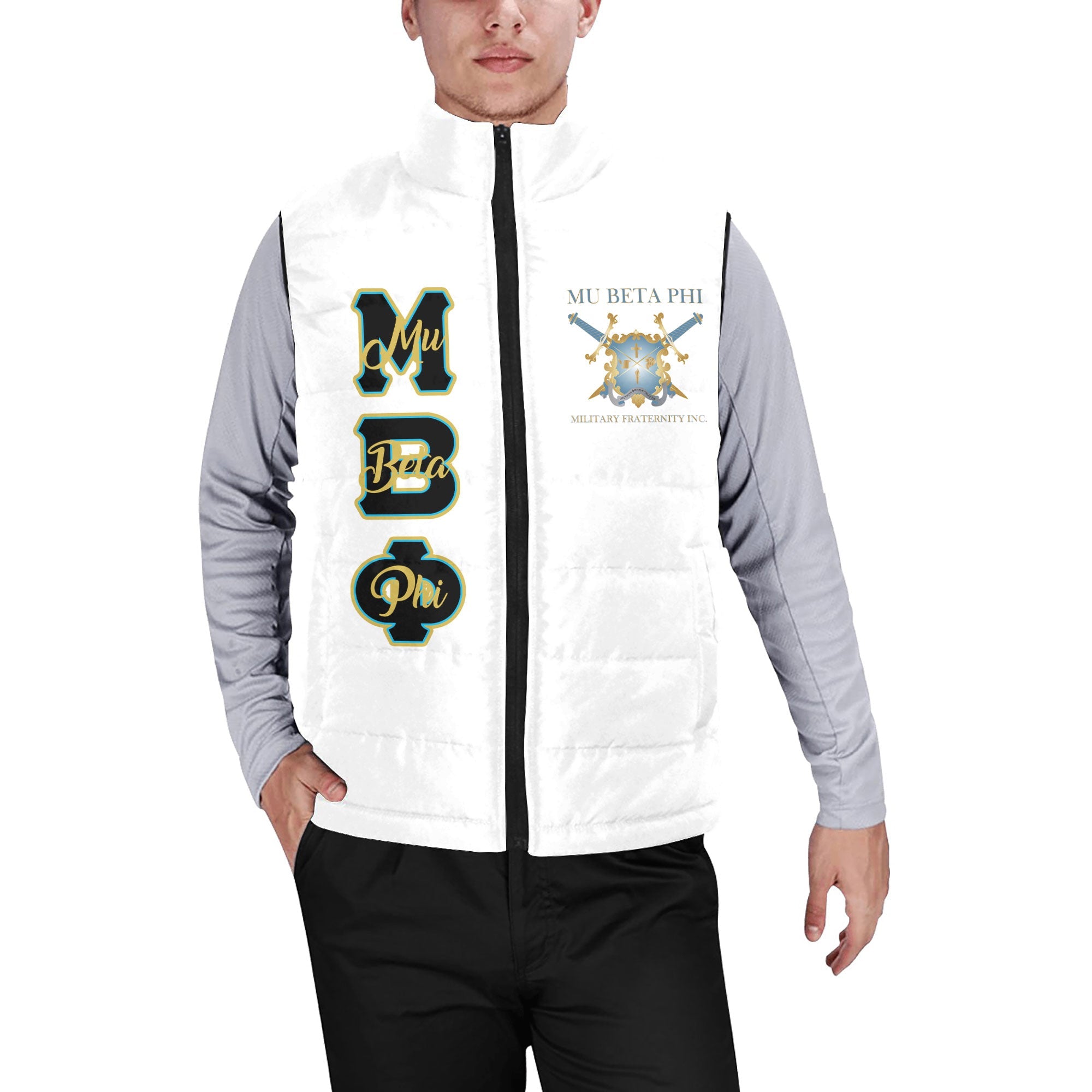 Fraternity Jacket - Personalized Mu Beta Phi Men Padded Jacket Vest Original White Style