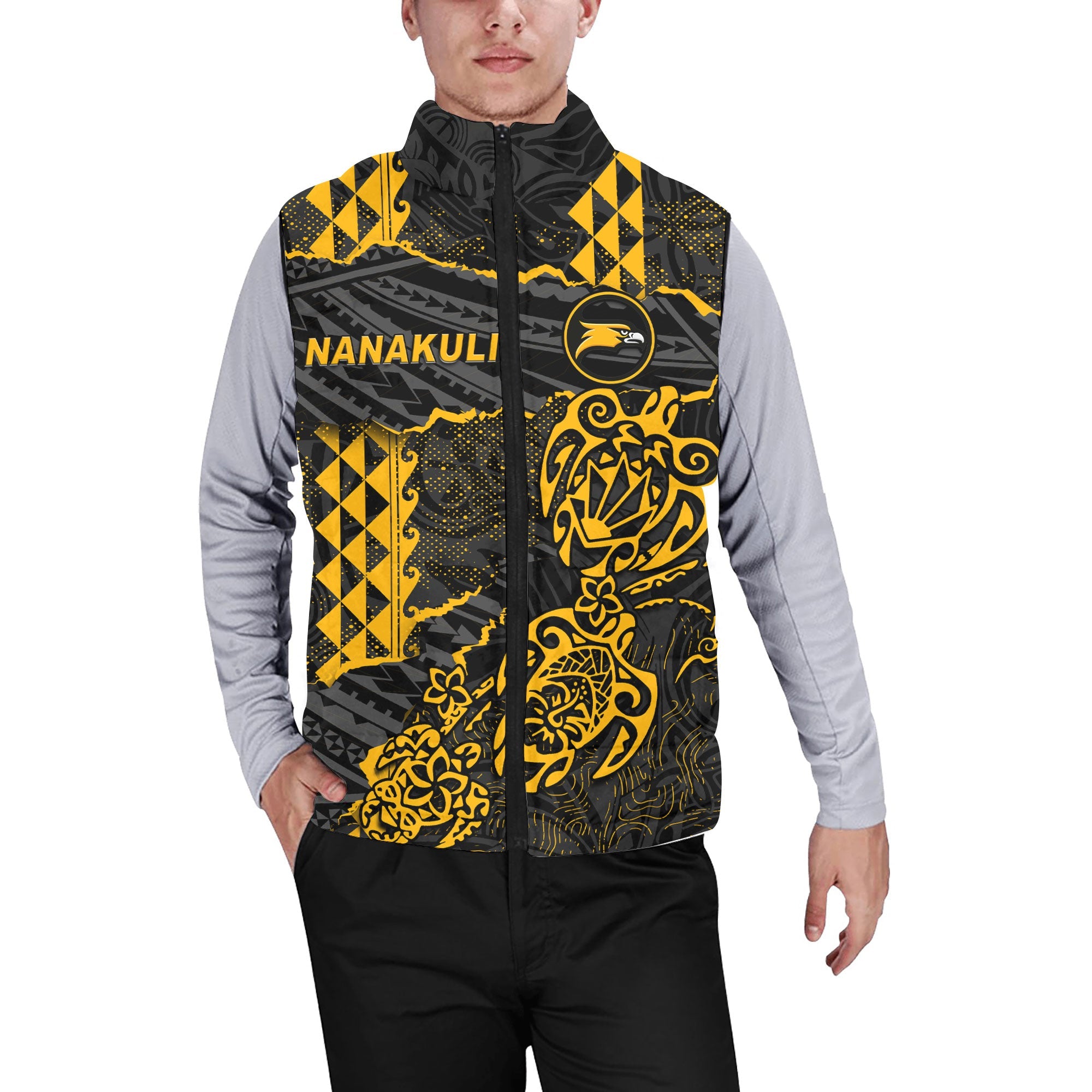 Hawaii Nanakuli High School Custom Men Padded Jacket Vest Polynesian Turtle Style