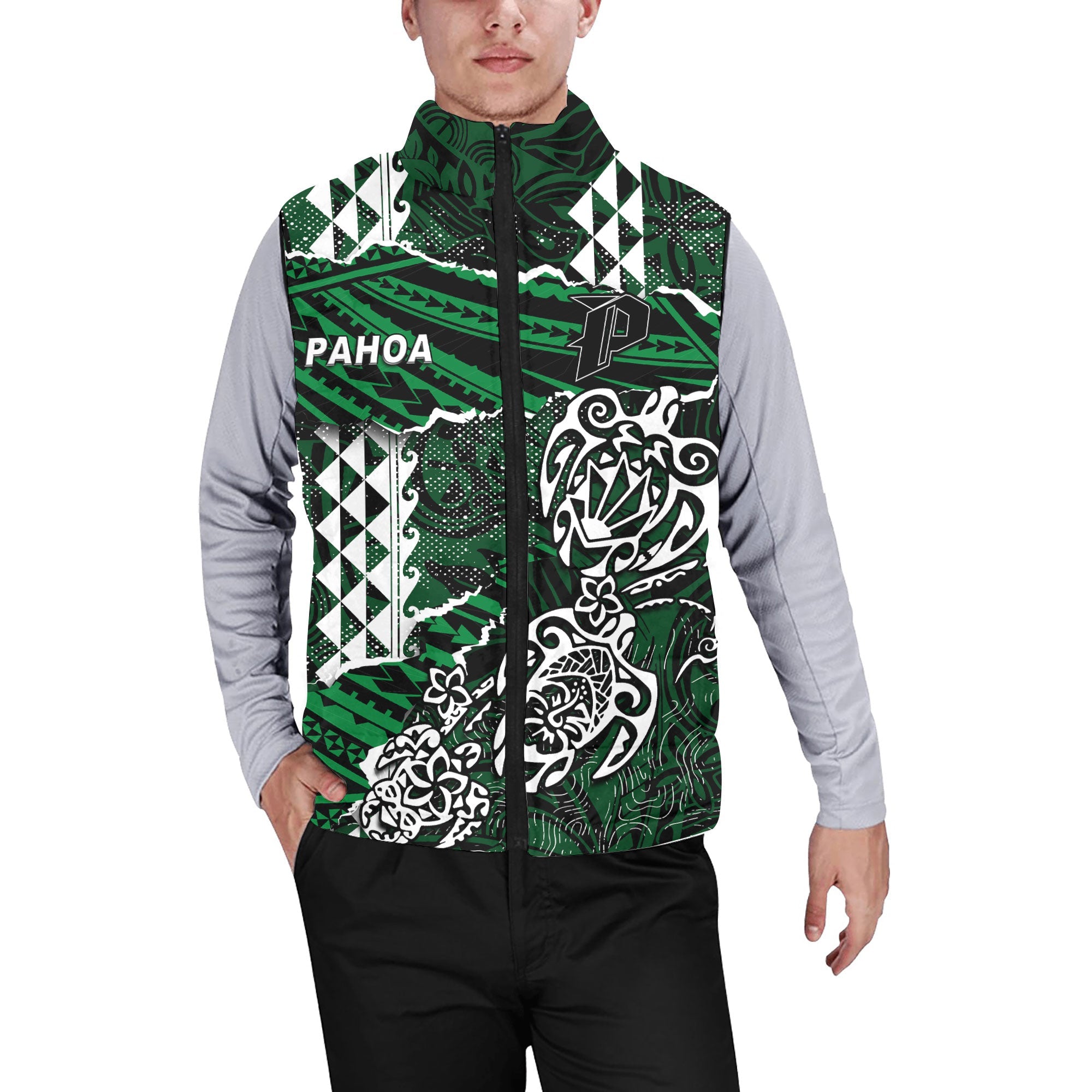 Hawaii Pahoa High & Intermediate School Custom Men Padded Jacket Vest Polynesian Turtle Style