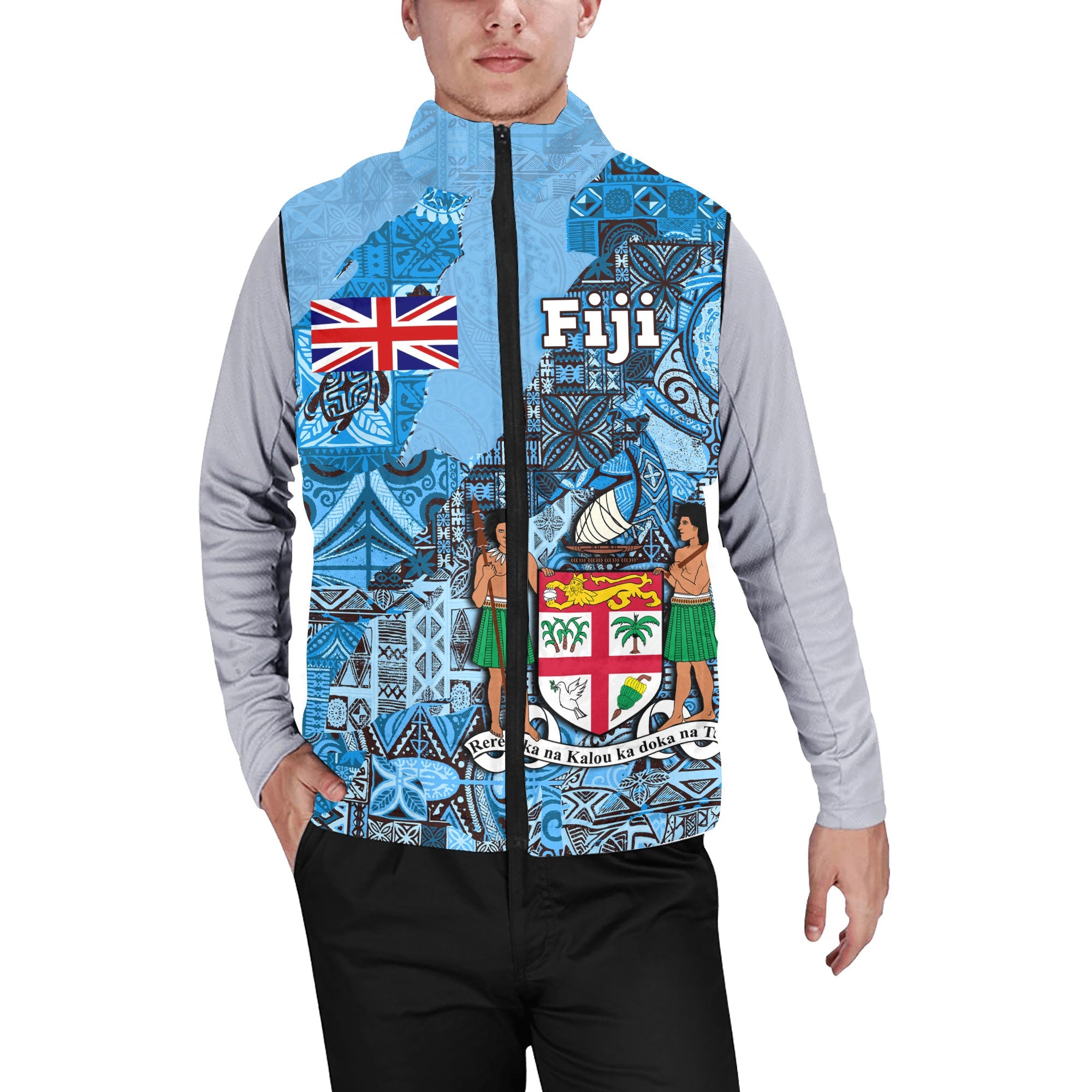 Fiji Flag & Coat Of Arms Men Padded Jacket Vest