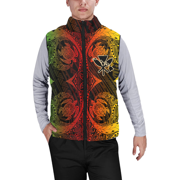 Kanaka Maoli Hawaii Men Padded Jacket Vest Reggae Style