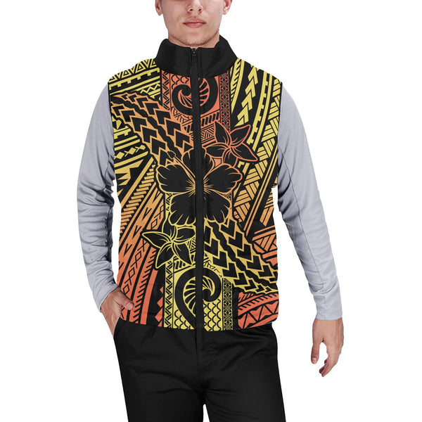 Hawaiian Reggae Men Padded Jacket Vest Polynesian Hibiscus Style