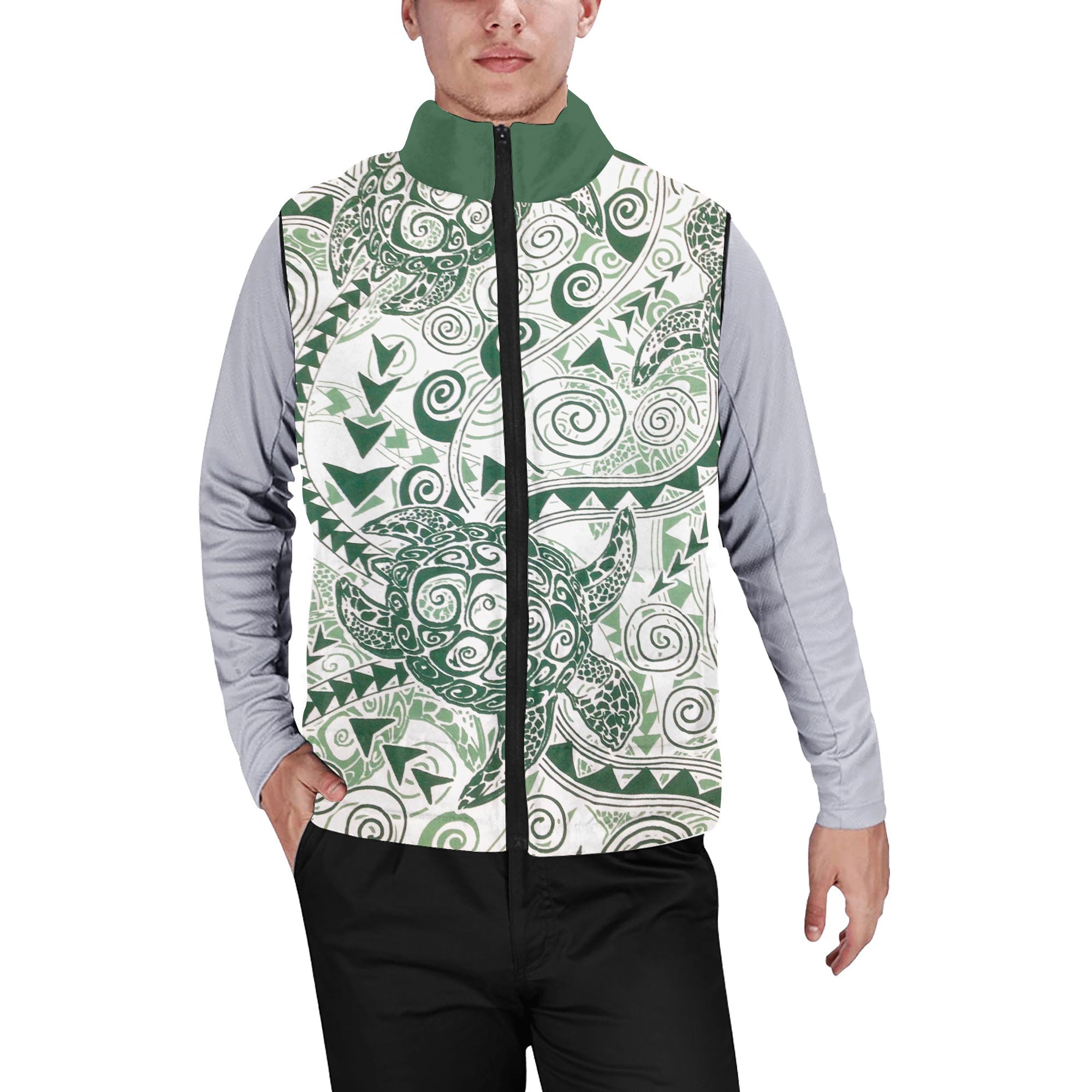 Hawaii Polynesian Turtle Men Padded Jacket Vest Green Style