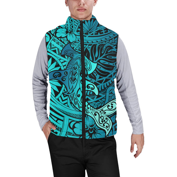 Hawaii Hammerhead Shark Men Padded Jacket Vest Light See Blue Style