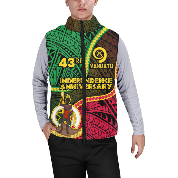 Vanuatu Men Padded Jacket Vest Independence Day 43rd Anniversary Style