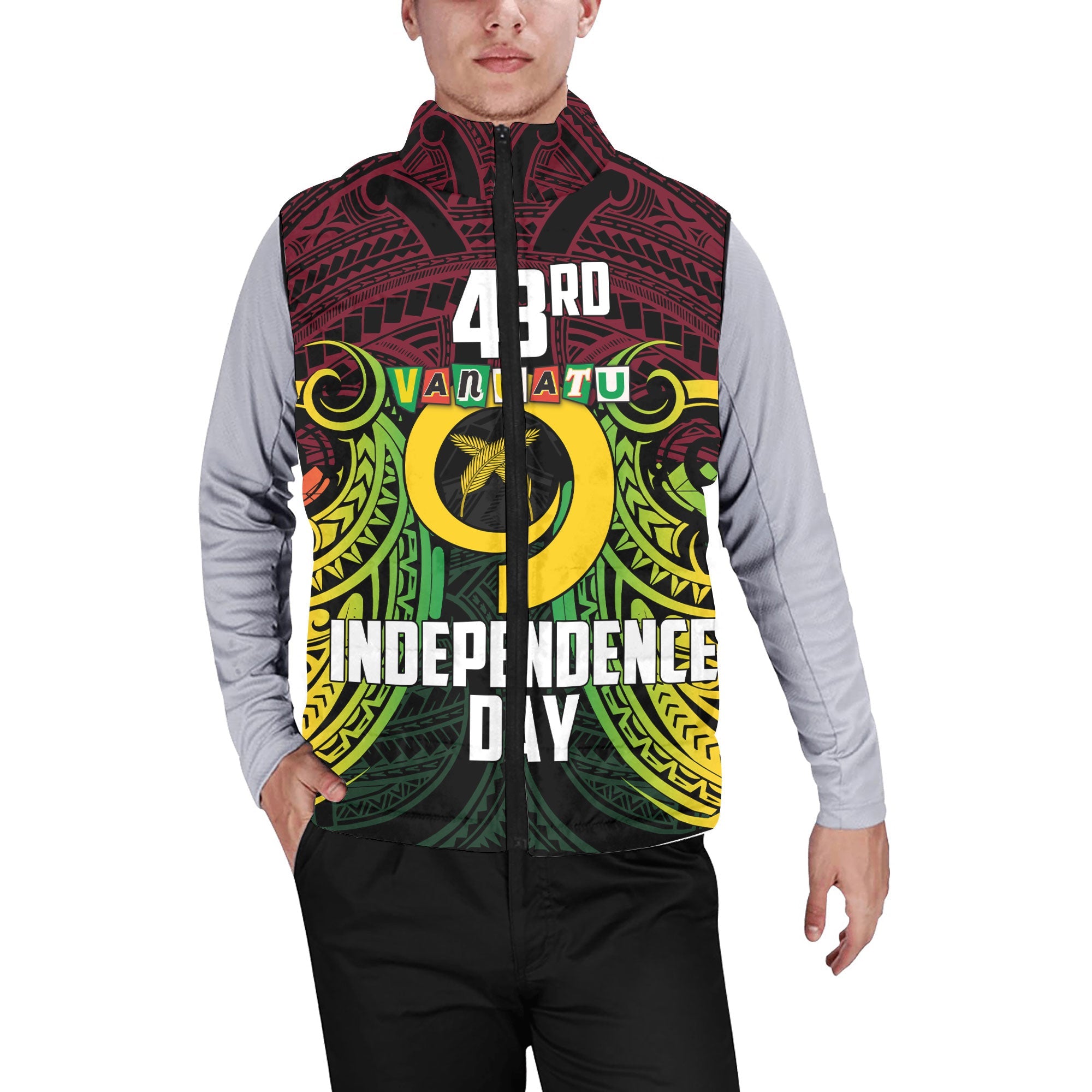 Vanuatu Men Padded Jacket Vest Independence Day 43rd Anniversary Style 2