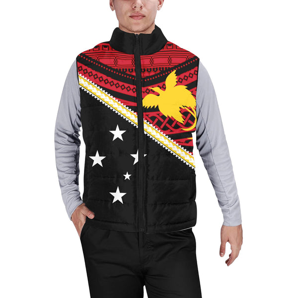 Papua New Guinea Men Padded Jacket Vest Polynesian Flag Style