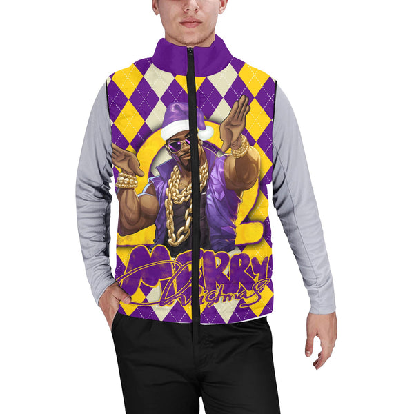 Fraternity Jacket - OPP Christmas Men Padded Jacket Vest Bulldog Purple Gold Caro Pattern Style