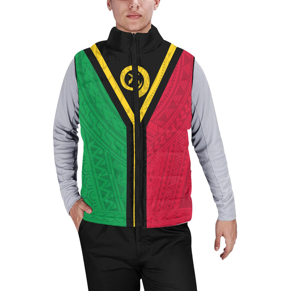 Vanuatu Men Padded Jacket Vest Polynesian Flag Style