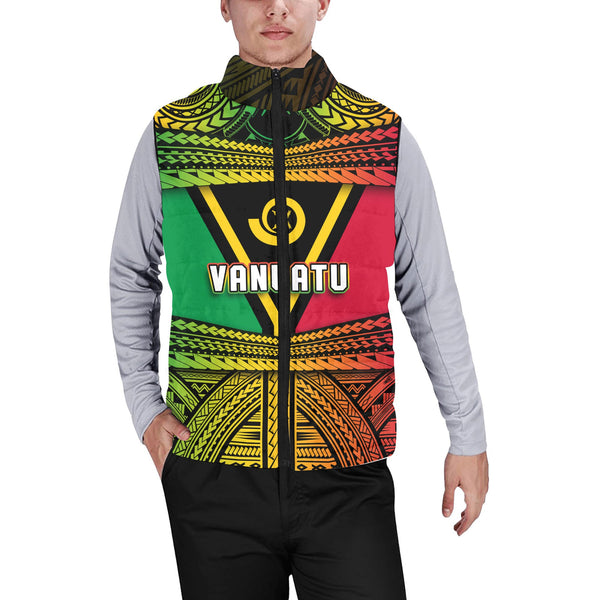 Custom Vanuatu Flag & Coat Of Arms Men Padded Jacket Vest Reggae Style