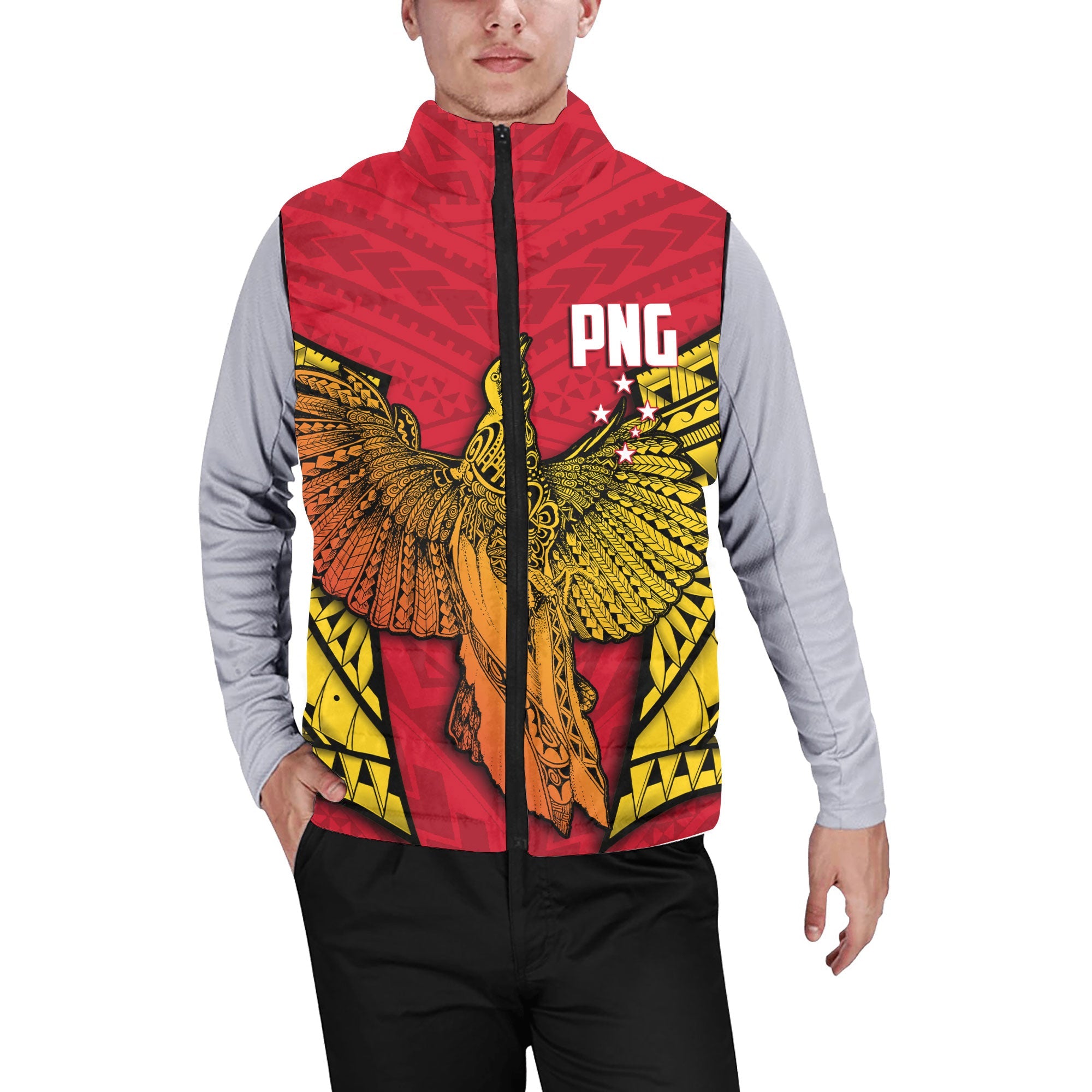 Papua New Guinea Independence Day Men Padded Jacket Vest Raggiana Bird of Paradise Style