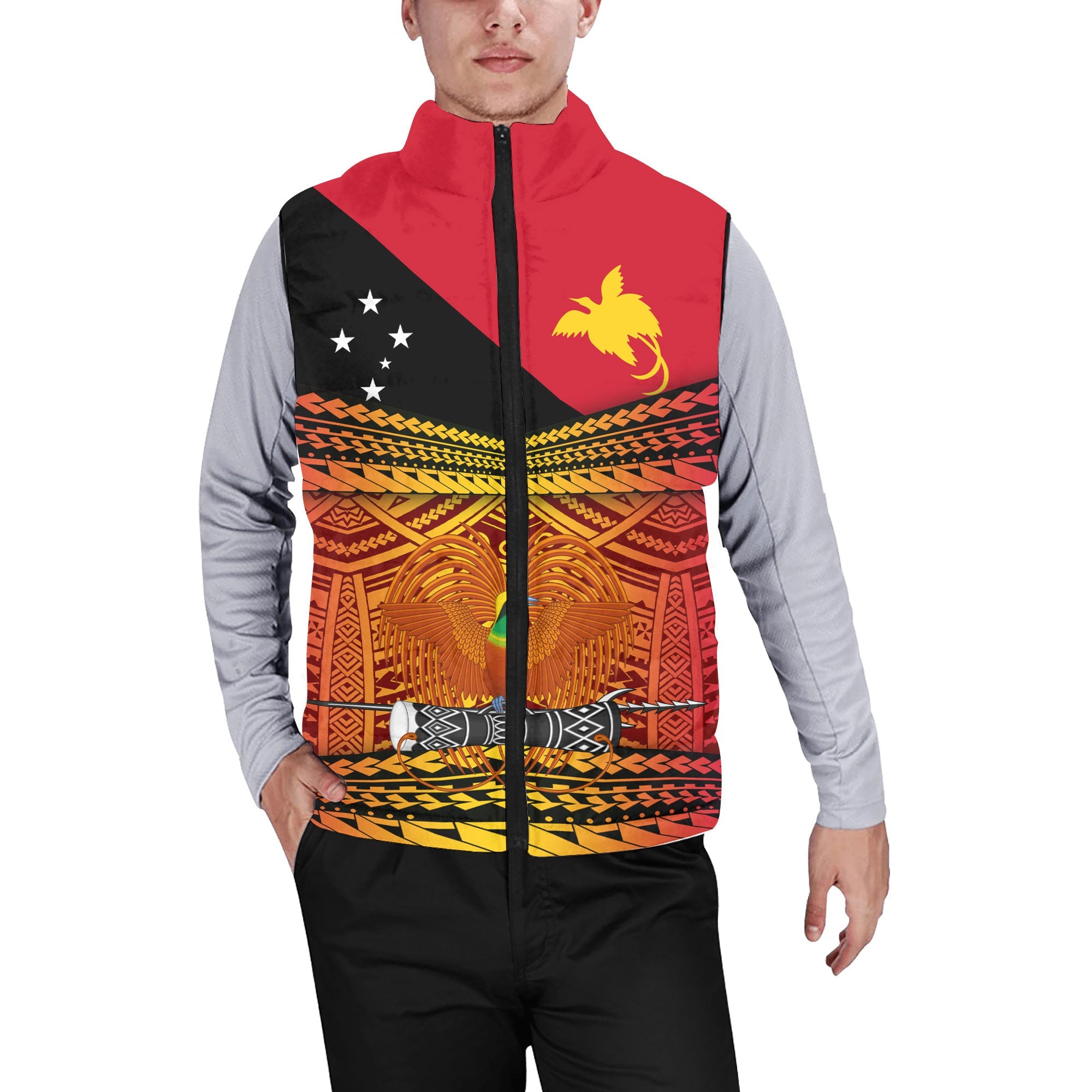 Papua New Guinea Independence Day Men Padded Jacket Vest PNG Emblem Style