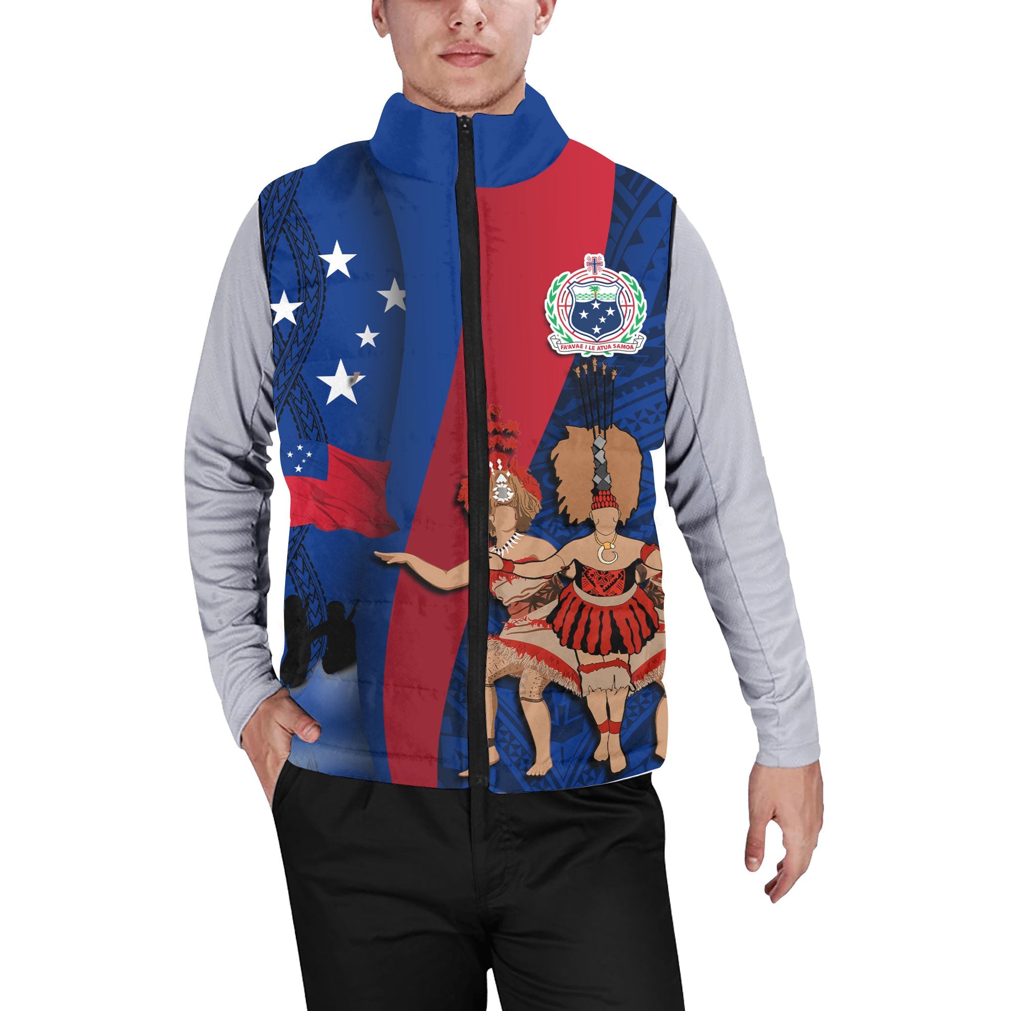 Samoa Independence Day Men Padded Jacket Vest Celebrating Dance Style