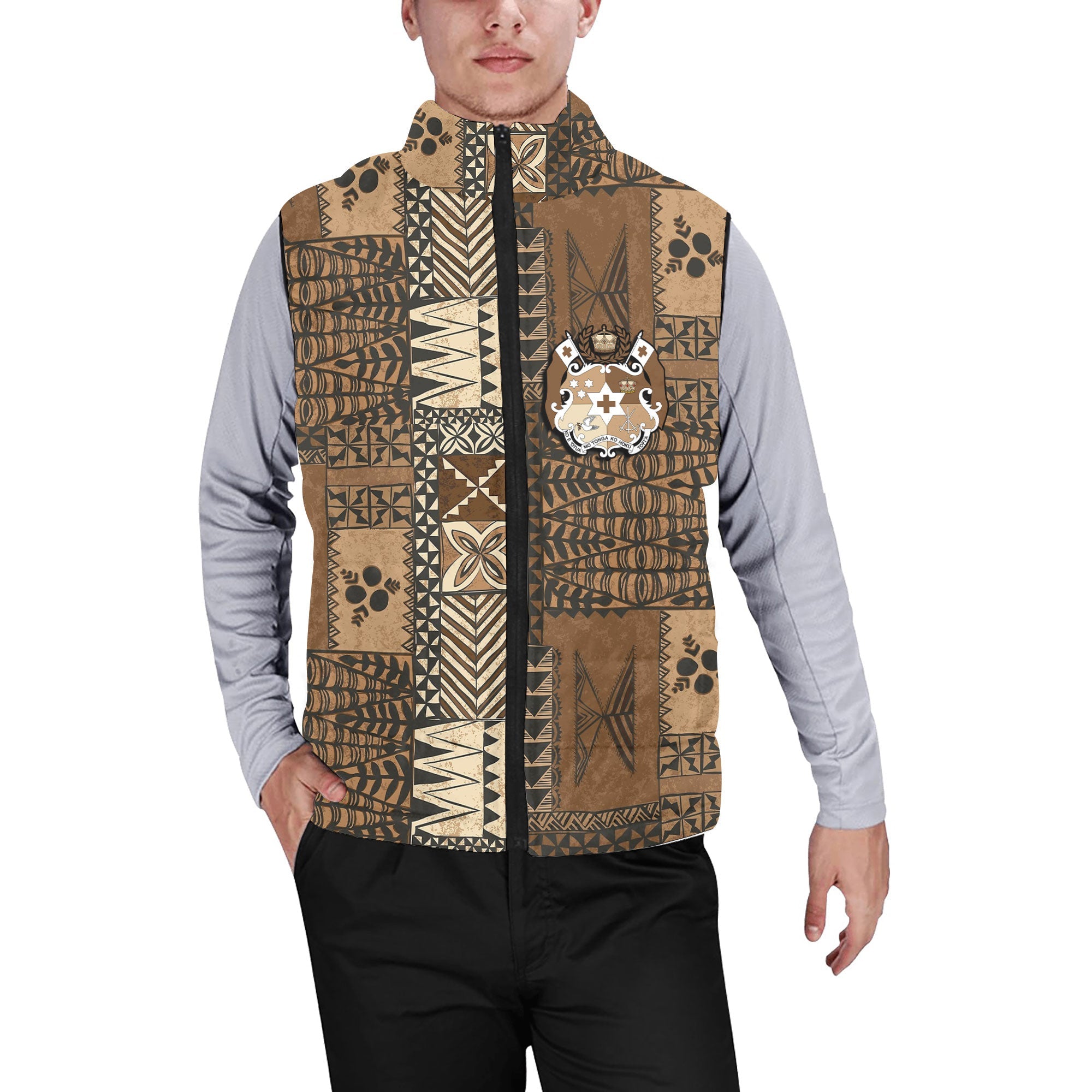 Custom Tonga Men Padded Jacket Vest Ngatu Tapa Style