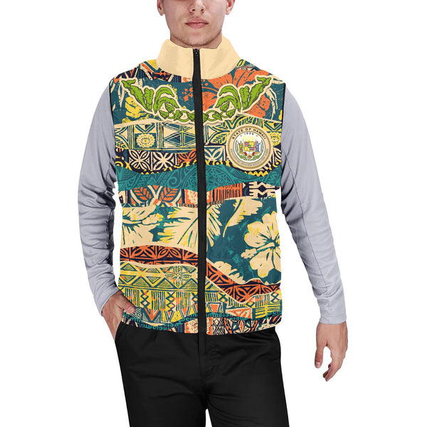 Hawaii Flag Men Padded Jacket Vest Coat Of Arm Style