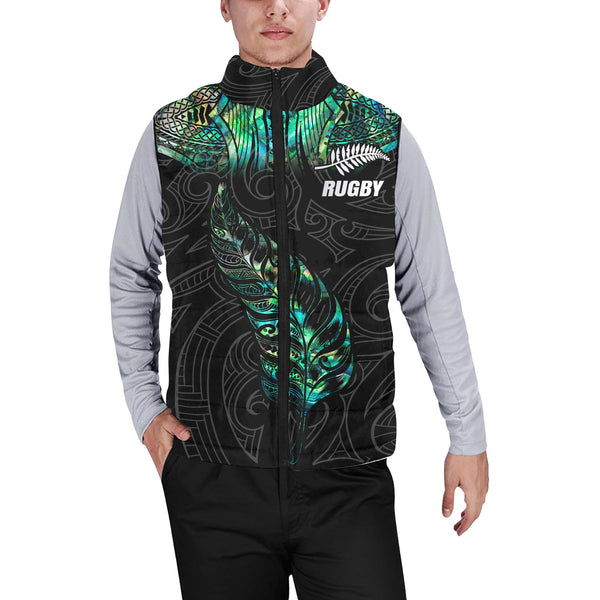 Custom New Zealand Rugby Men Padded Jacket Vest Maori mix Paua Shell Rugby Silver Fern Aotearoa - LH1