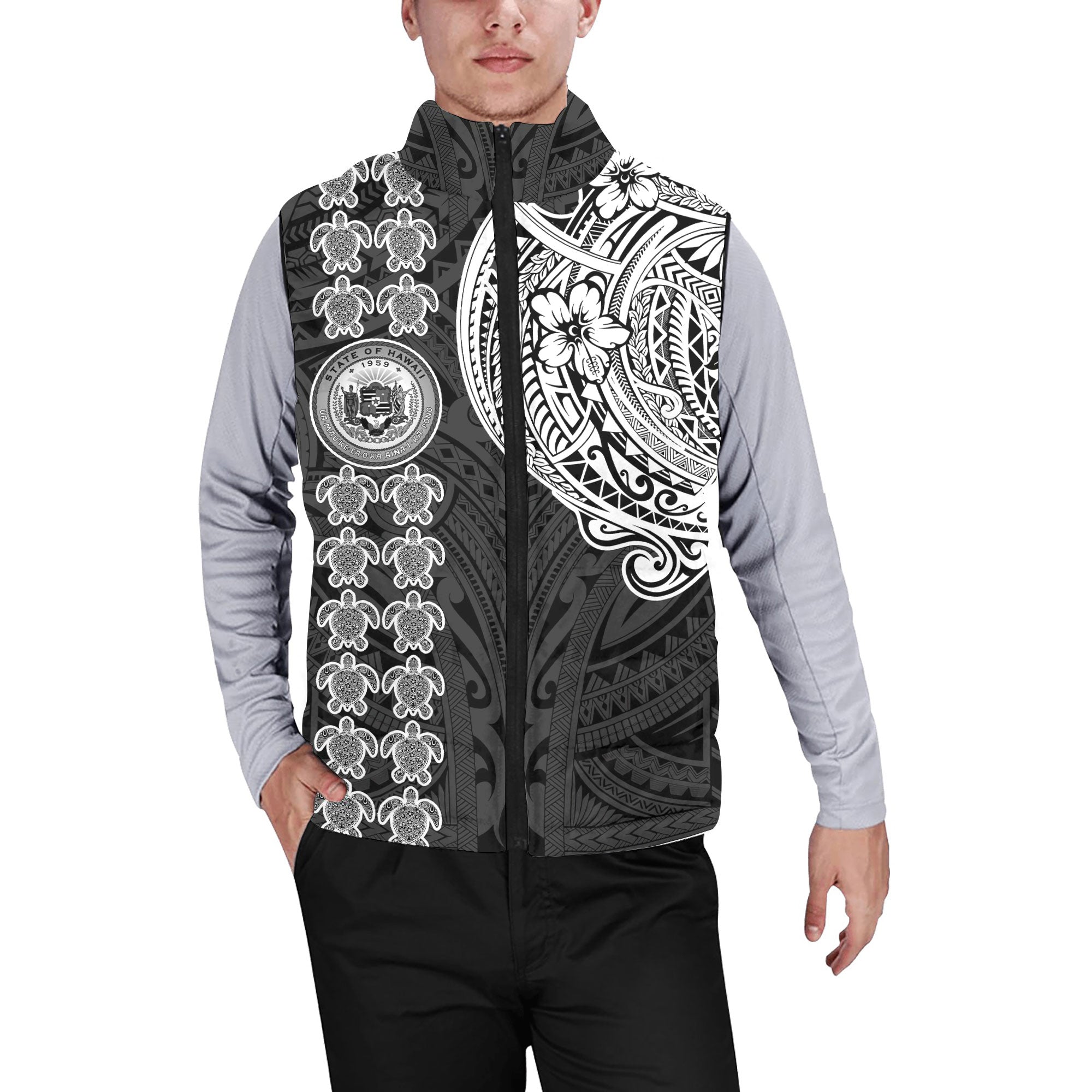 Hawaii Seal Polynesian Turtle Line Men Padded Jacket Vest