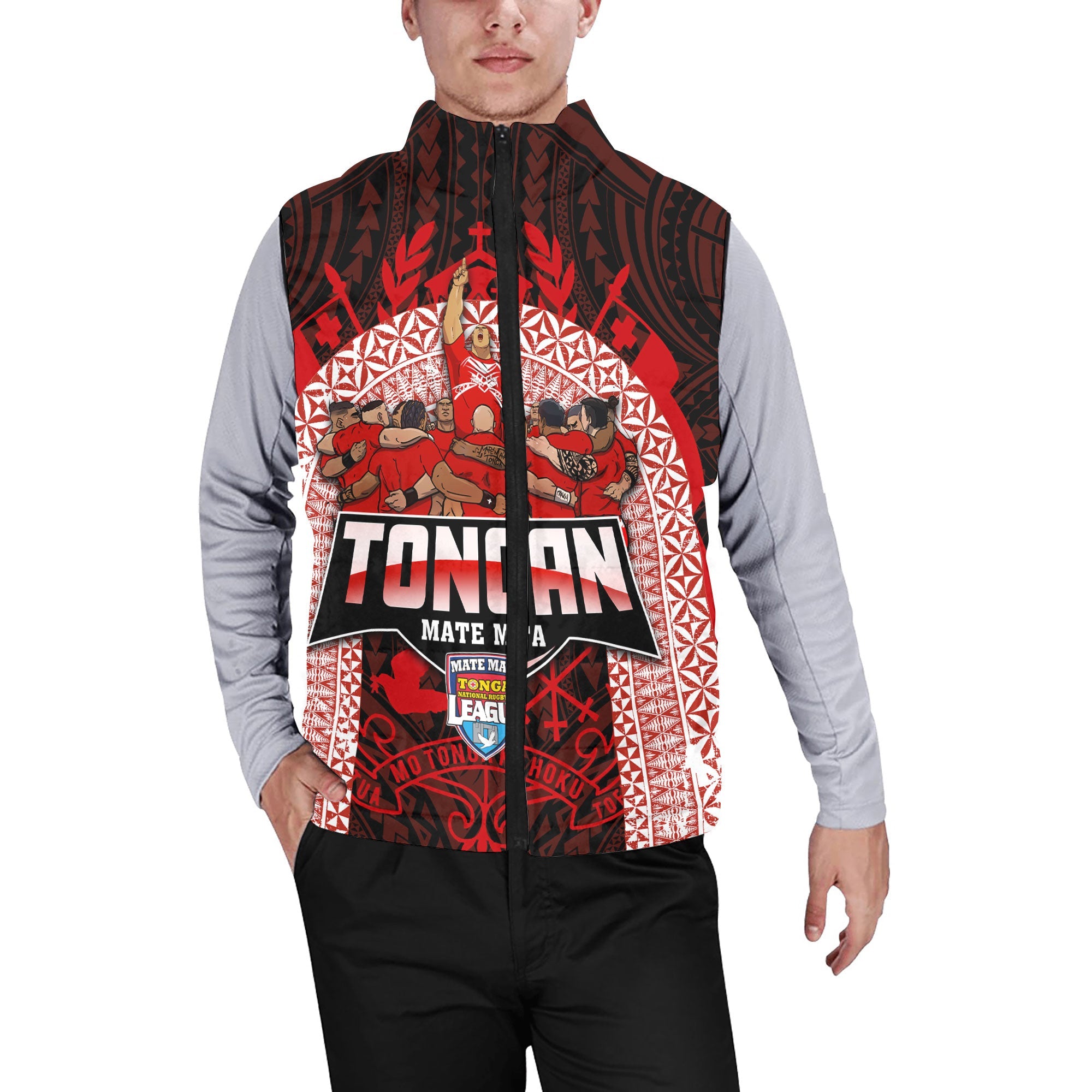 Custom Tonga Mate Ma'a Rugby League Men Padded Jacket Vest