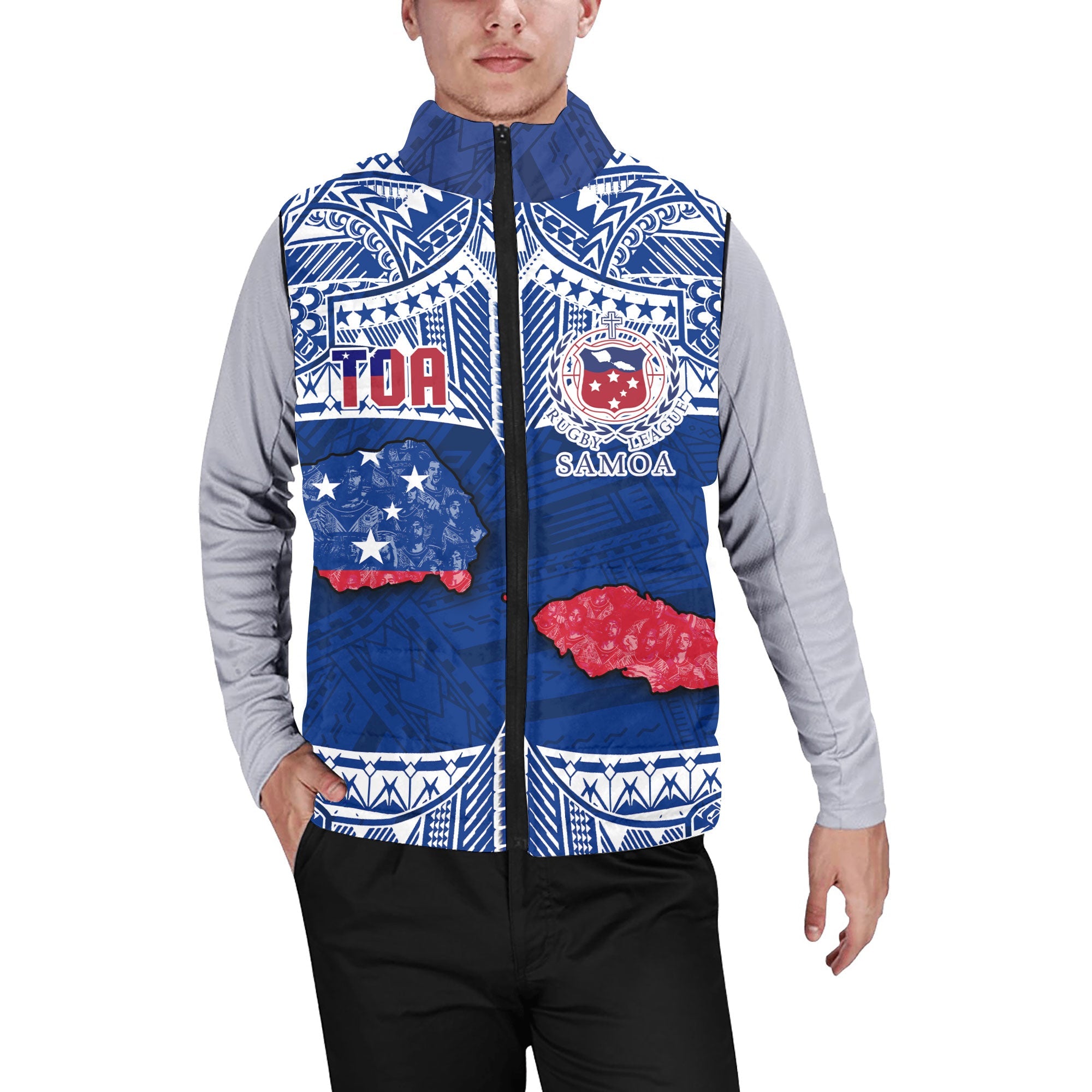 Custom Samoa TOA Rugby Men Padded Jacket Vest Map Style