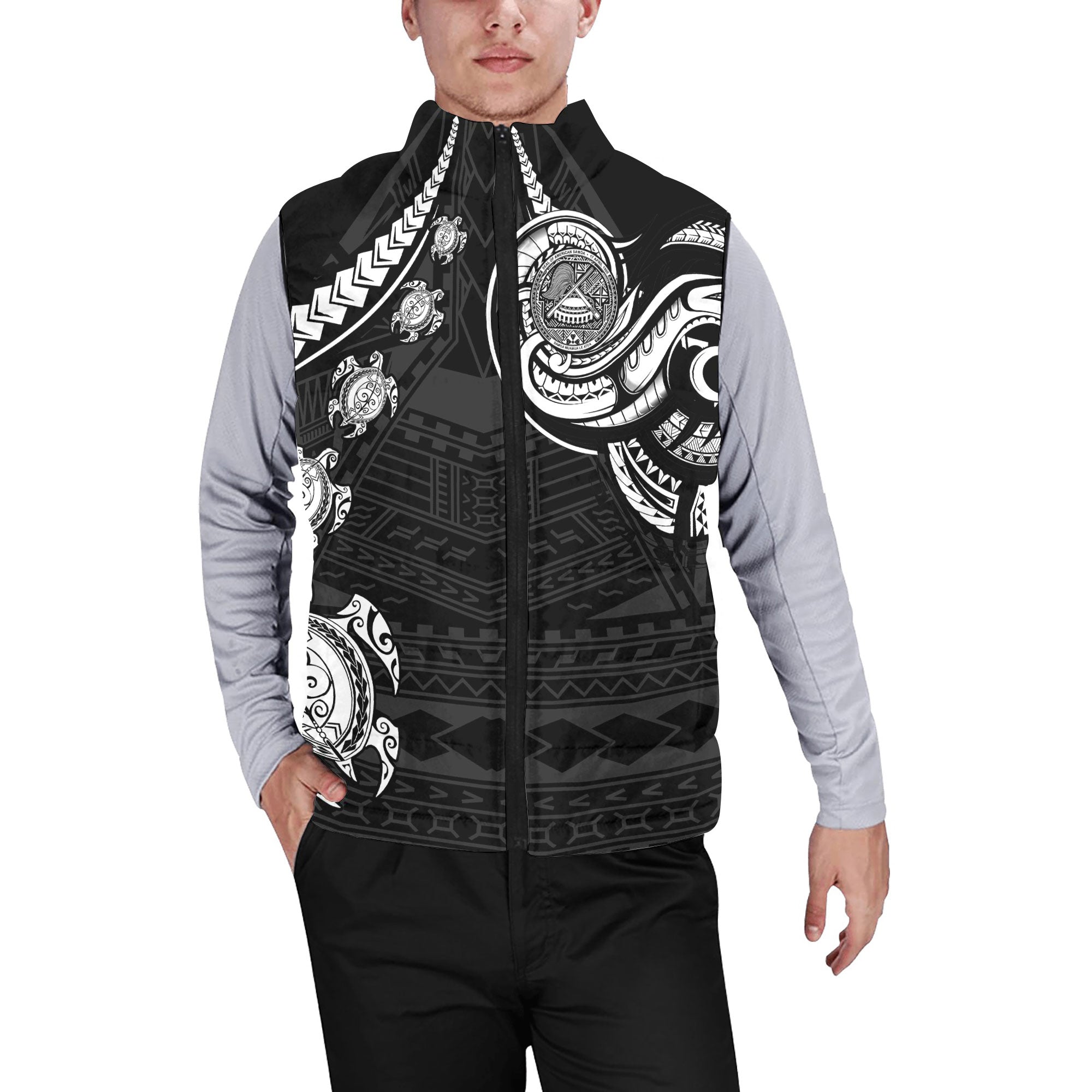 Seal Of American Samoa Men Padded Jacket Vest Turtle Style