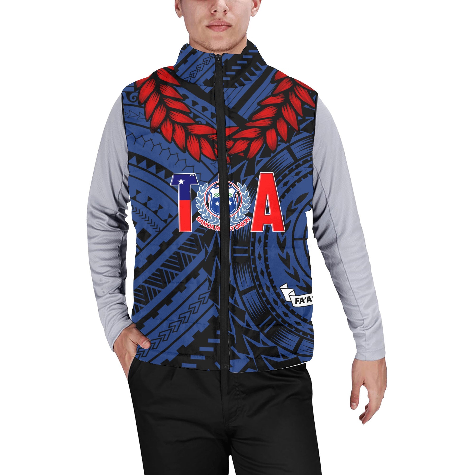 Samoa TOA Rugby Men Padded Jacket Vest Ulafala Style