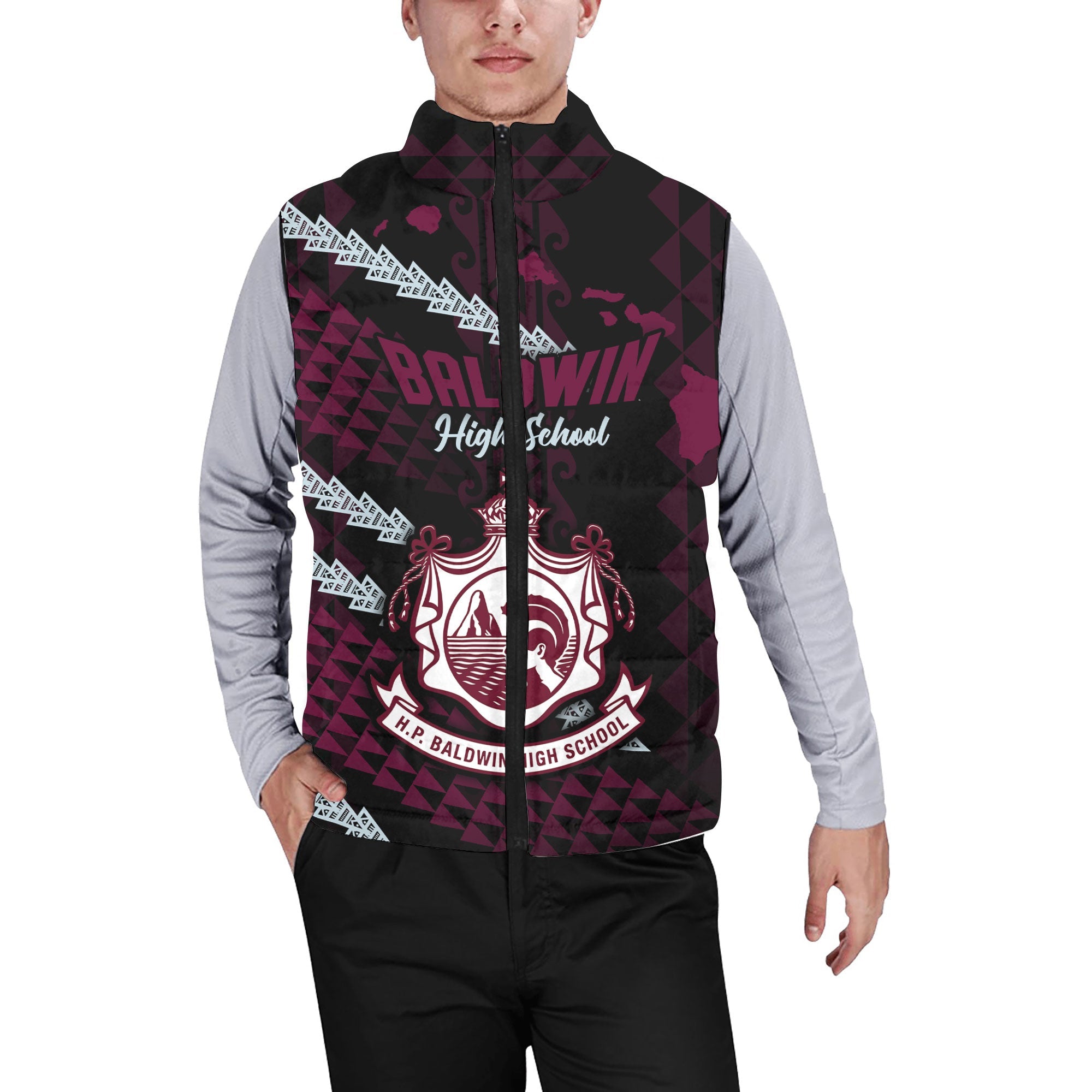 Hawaii Baldwin High School Custom Men Padded Jacket Vest Map Style