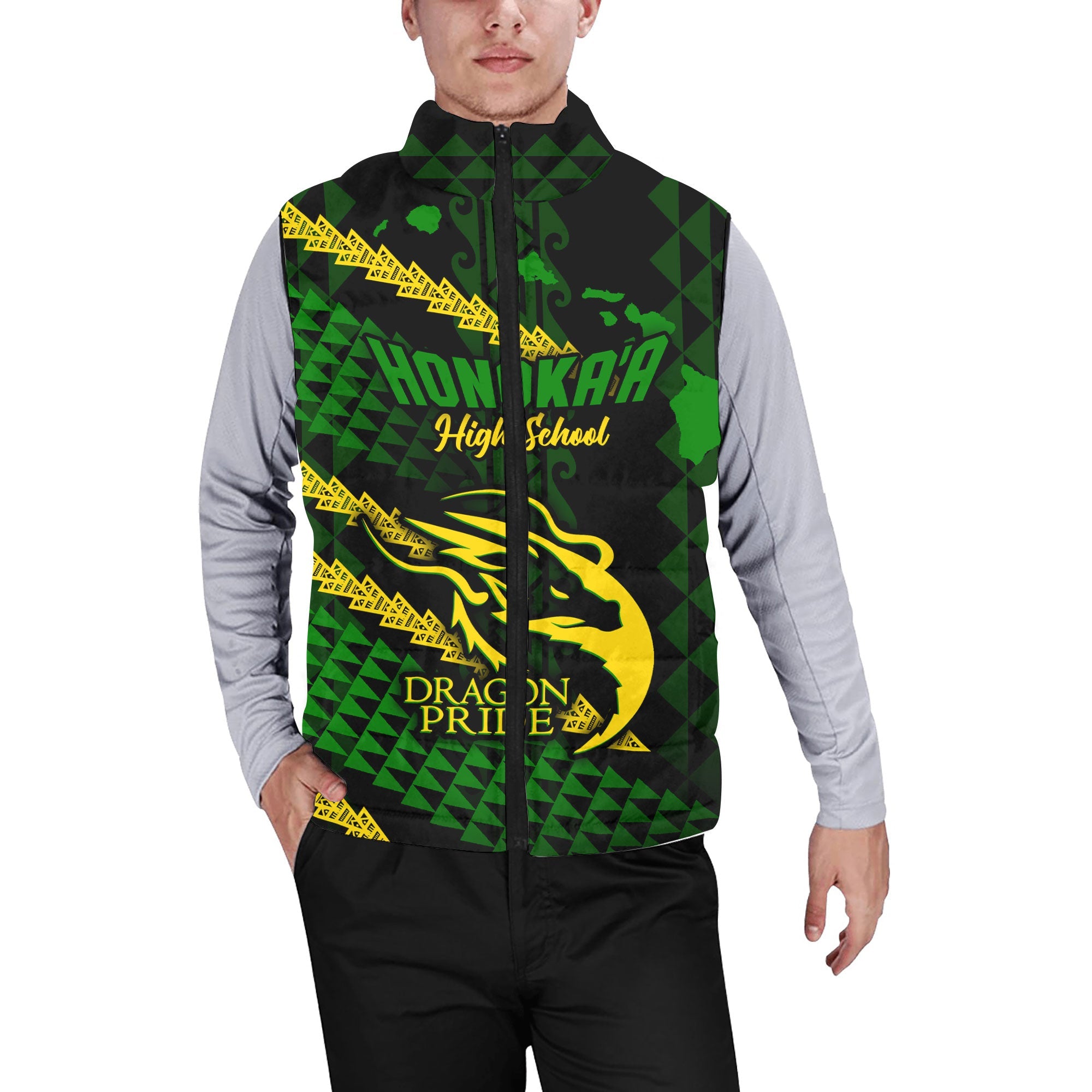 Hawaii Honoka High & Intermediate School Custom Men Padded Jacket Vest Map Style