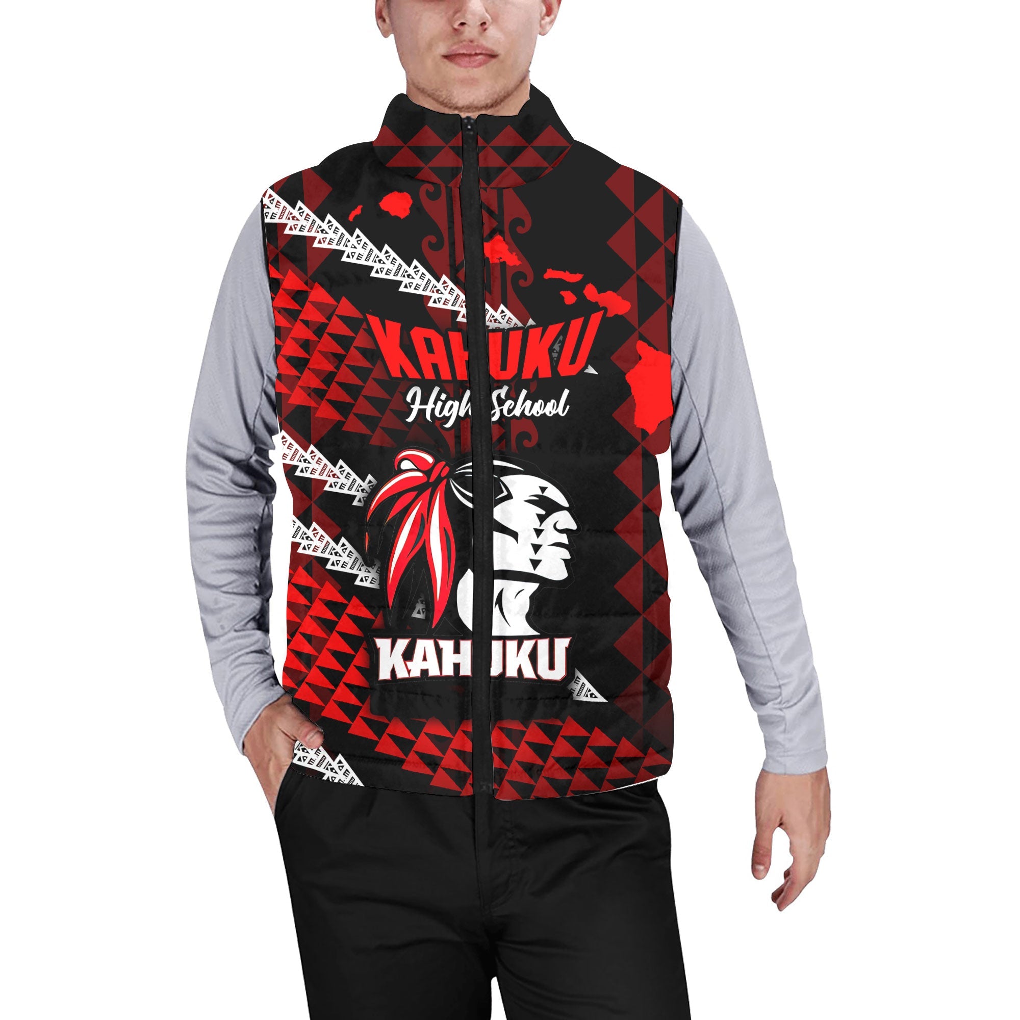 Hawaii Kahuku High & Intermediate School Custom Men Padded Jacket Vest Map Style