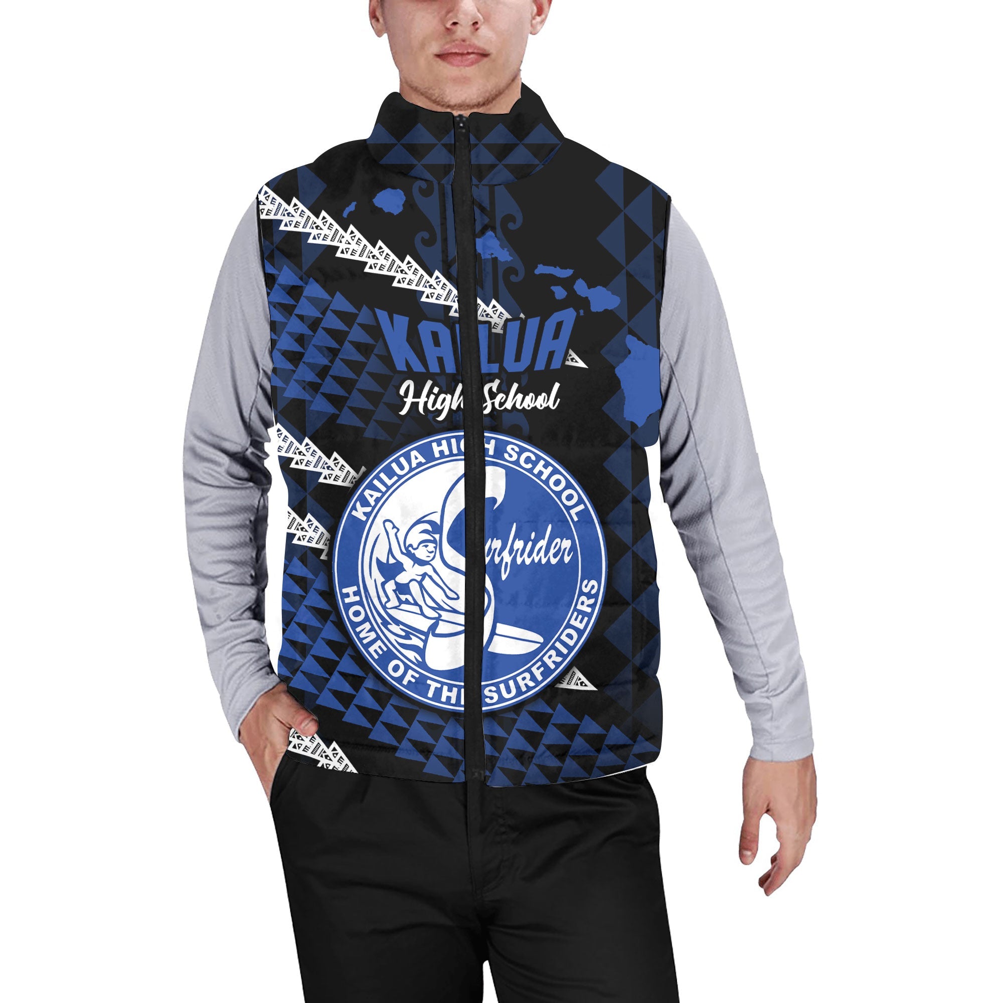 Hawaii Kailua High School Custom Men Padded Jacket Vest Map Style