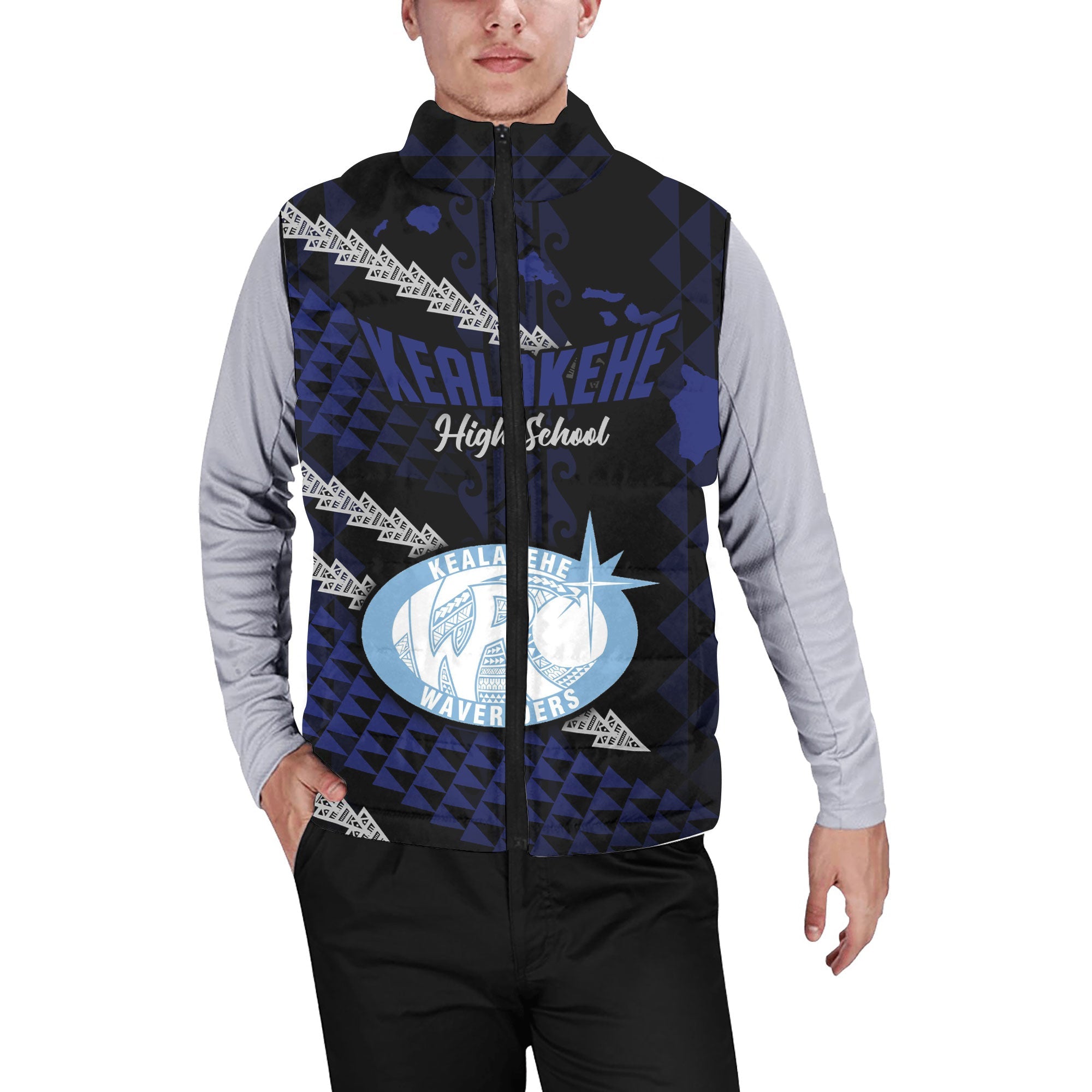 Hawaii Kealakehe High School Custom Men Padded Jacket Vest Map Style