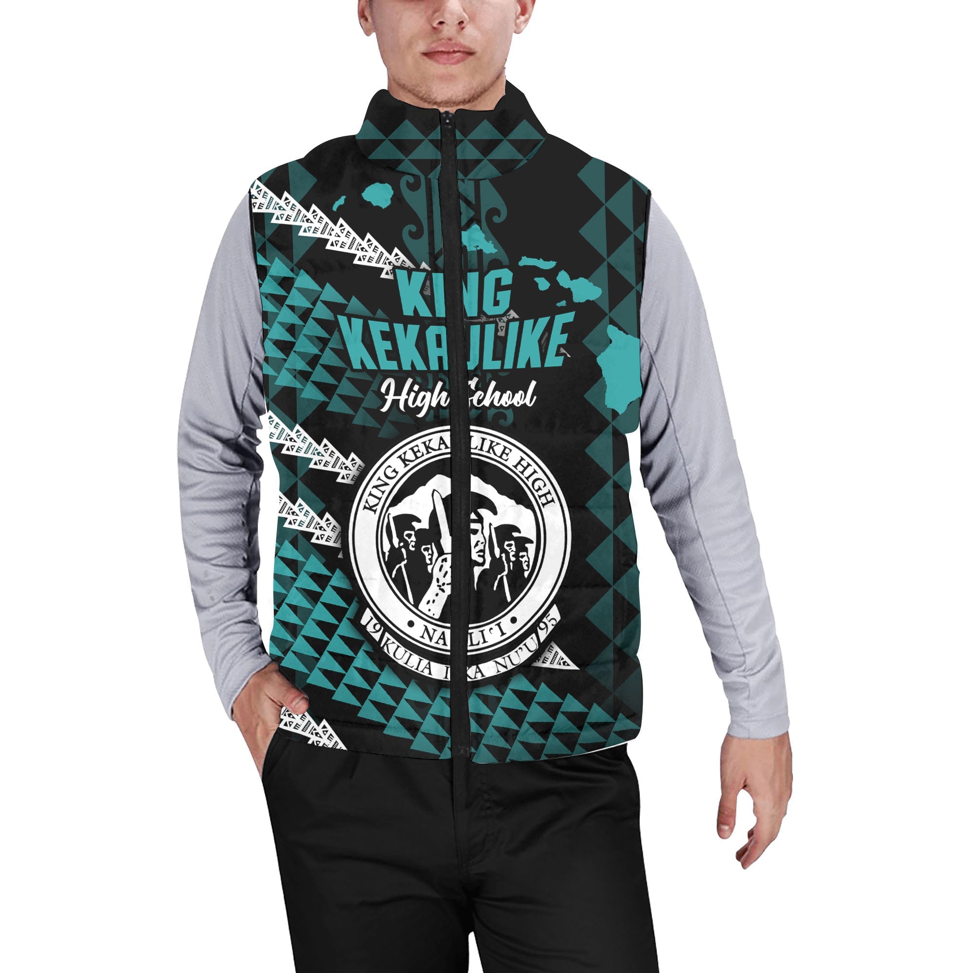 Hawaii King Kekaulike High School Custom Men Padded Jacket Vest Map Style