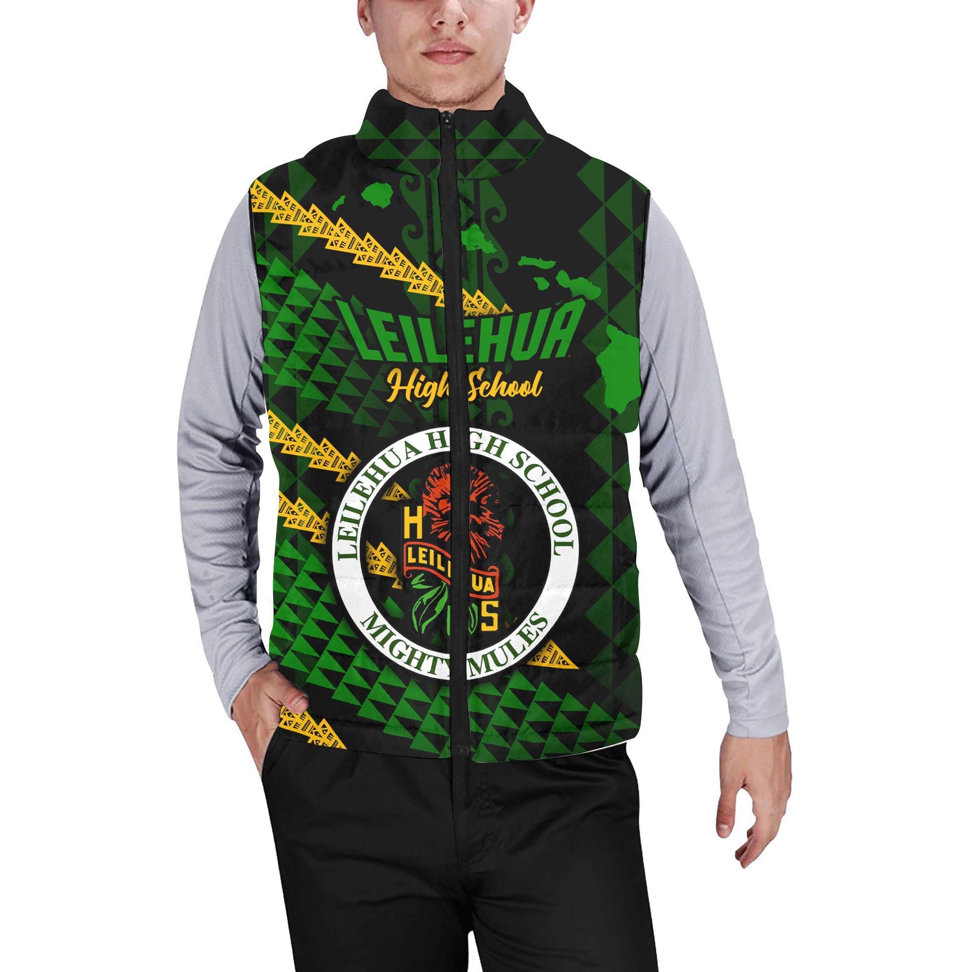 Hawaii Leilehua High School Custom Men Padded Jacket Vest Map Style