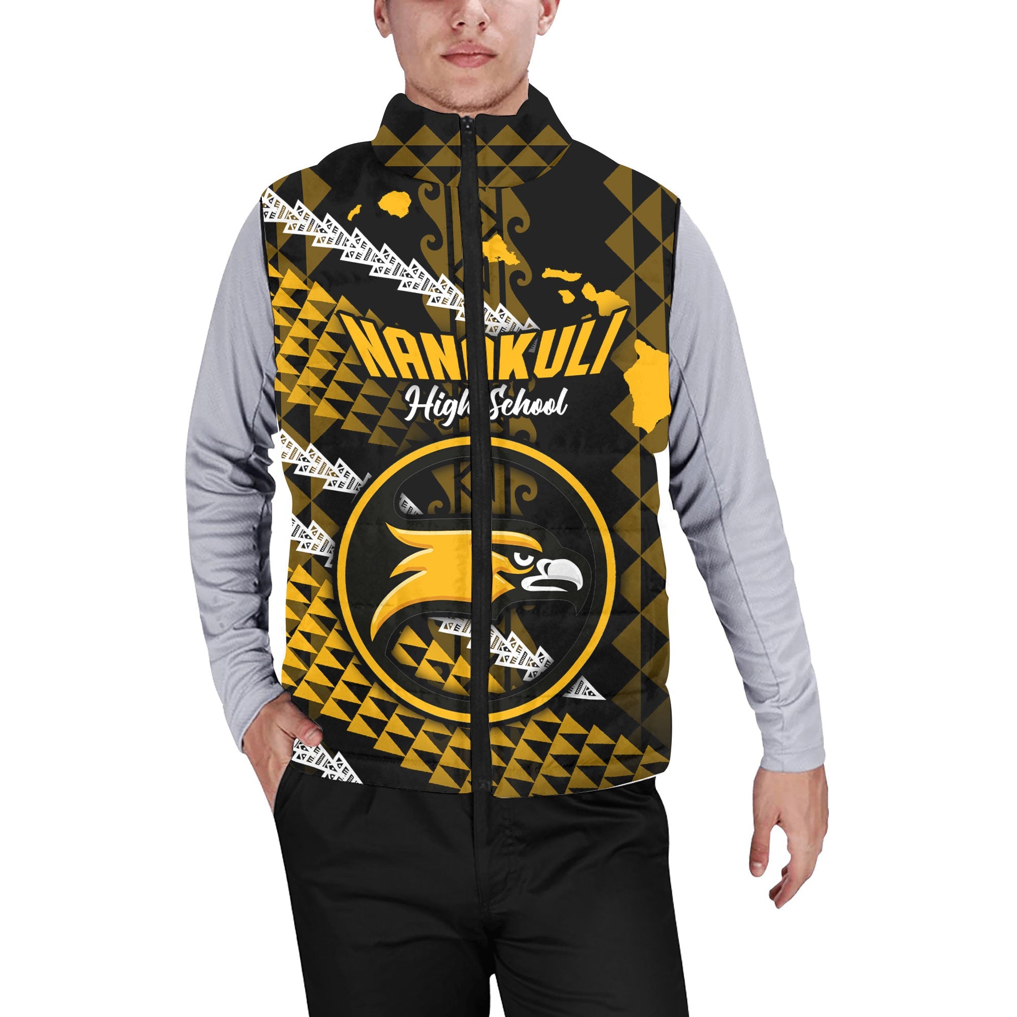 Hawaii Nanakuli High School Custom Men Padded Jacket Vest Map Style