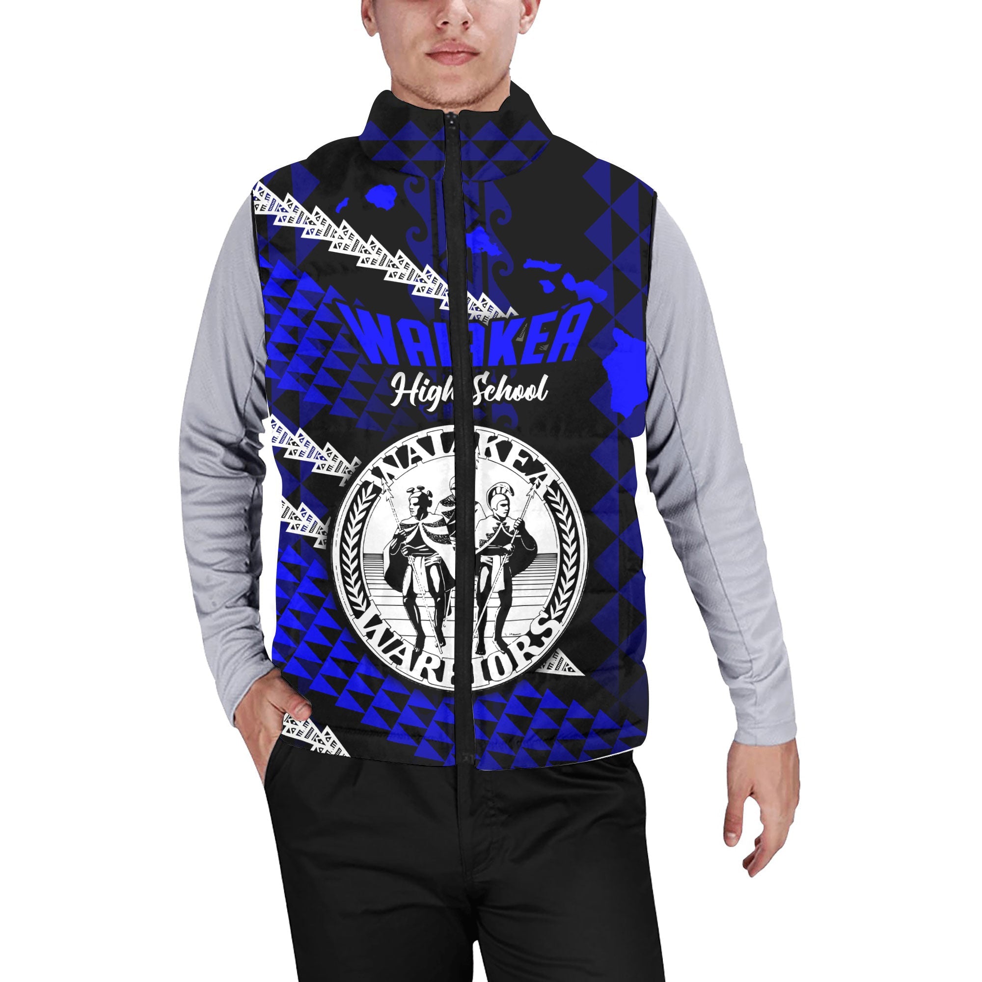 Hawaii Waiakea High School Custom Men Padded Jacket Vest Map Style