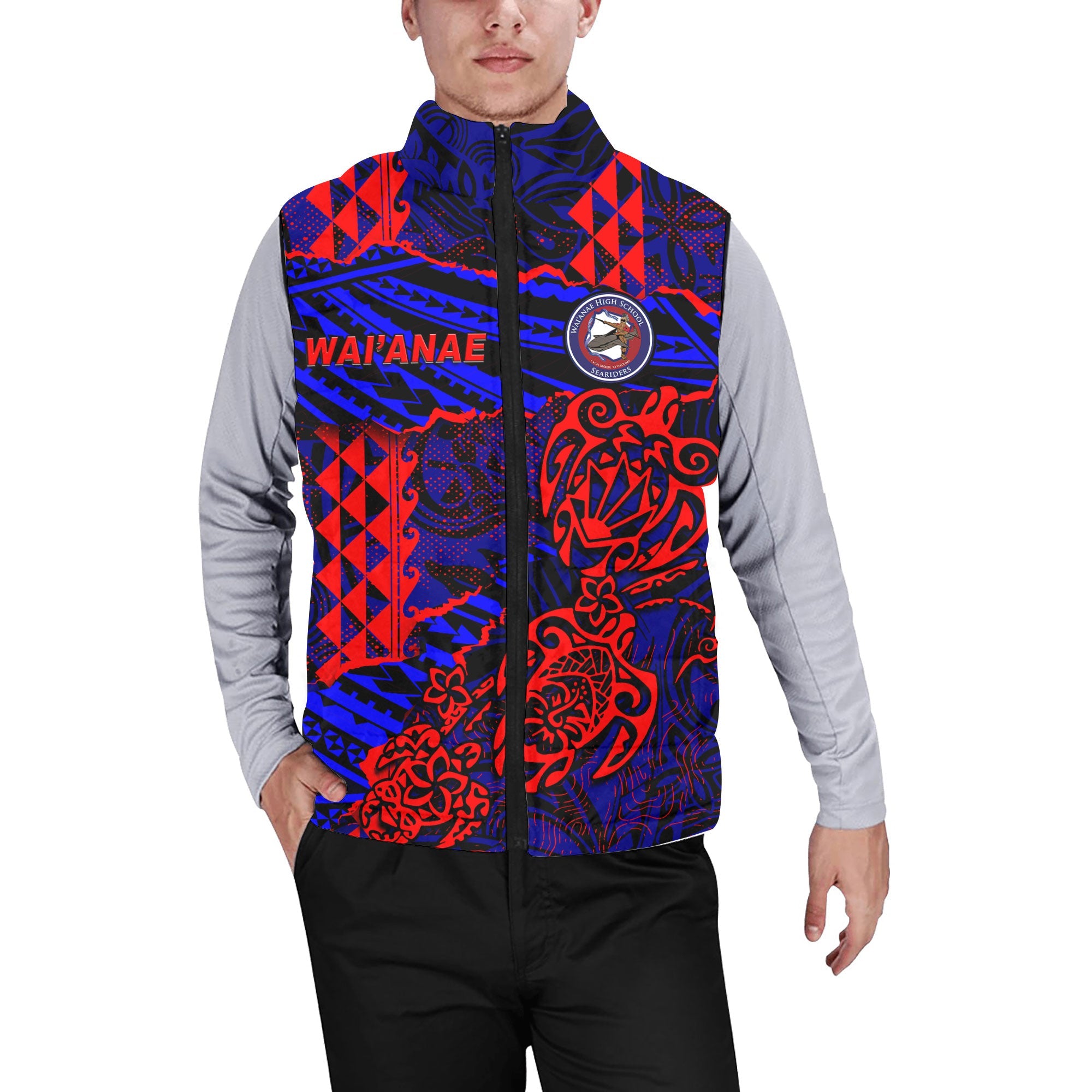 Hawaii Waianae High School Custom Men Padded Jacket Vest Polynesian Turtle Style