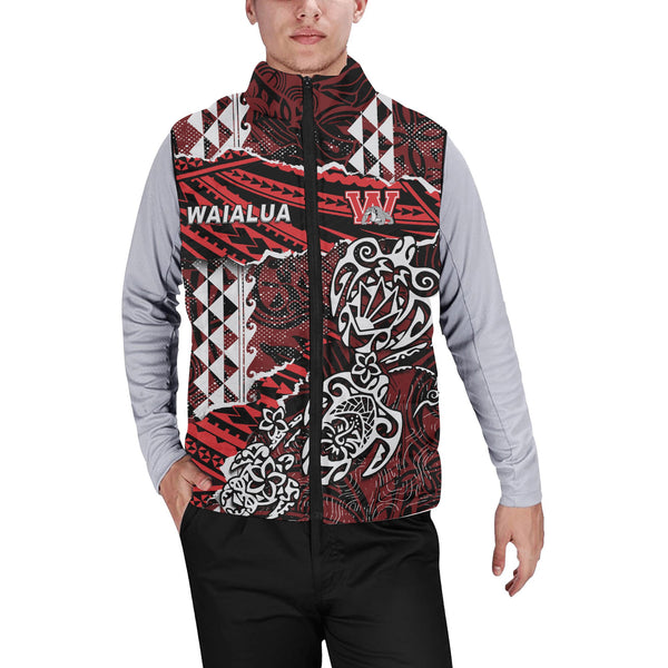 Hawaii Waialua High & Intermediate School Custom Men Padded Jacket Vest Polynesian Turtle Style