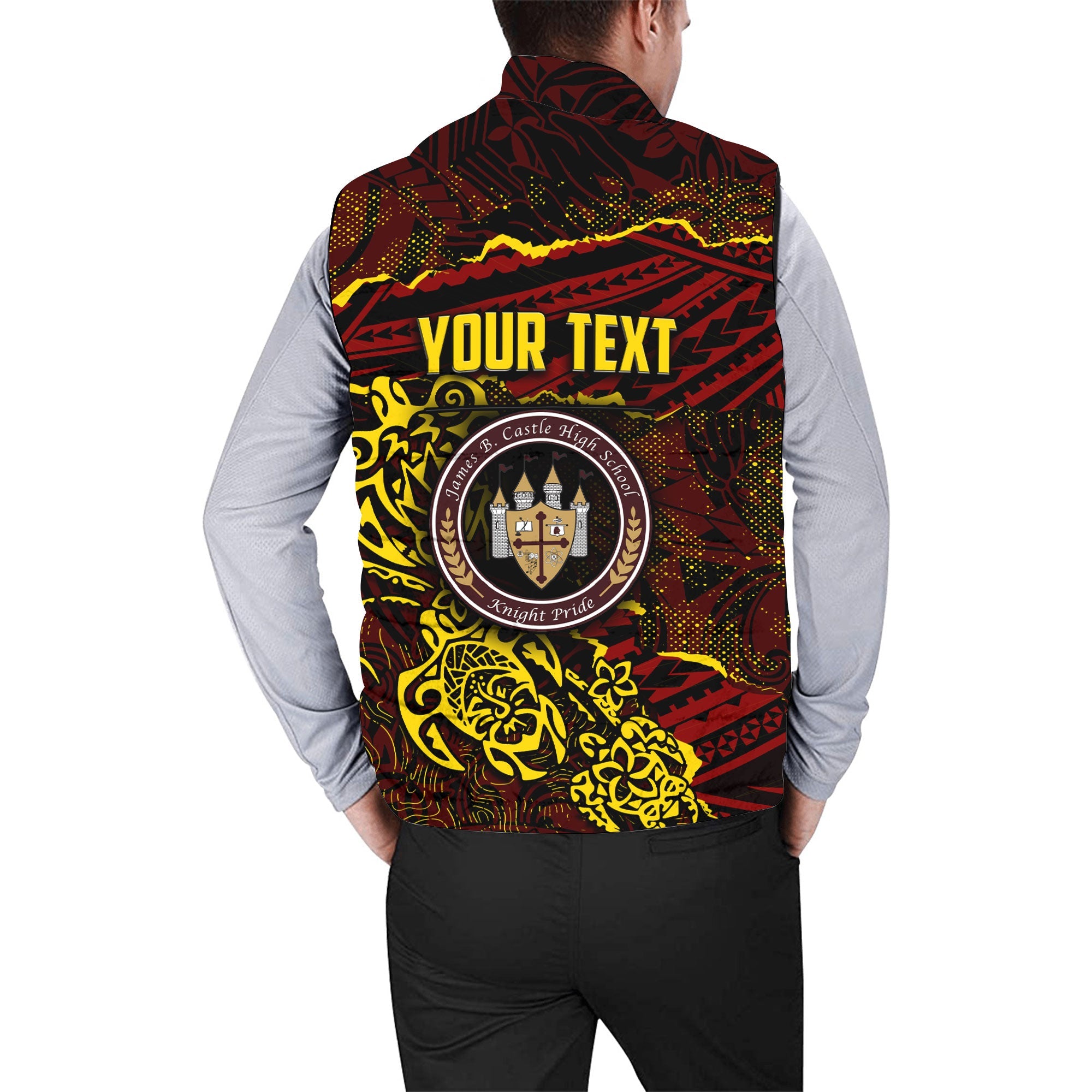 Hawaii Castle High School Custom Men Padded Jacket Vest Polynesian Turtle Style