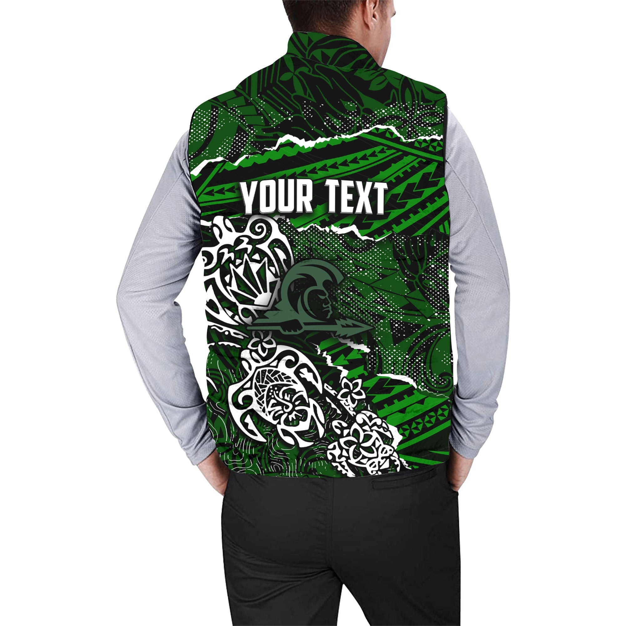 Hawaii Kapaa High School Custom Men Padded Jacket Vest Polynesian Turtle Style