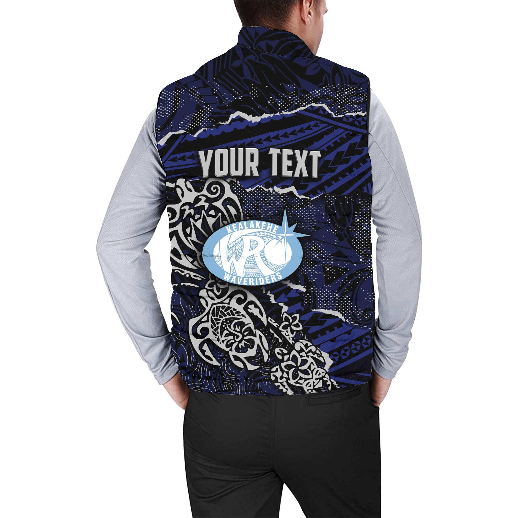 Hawaii Kealakehe High School Custom Men Padded Jacket Vest Polynesian Turtle Style