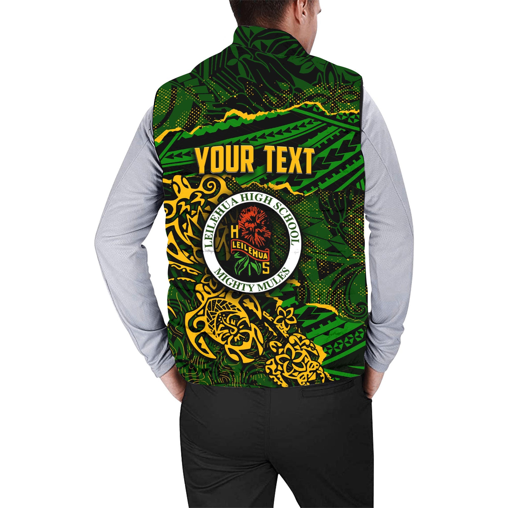 Hawaii Leilehua High School Custom Men Padded Jacket Vest Polynesian Turtle Style