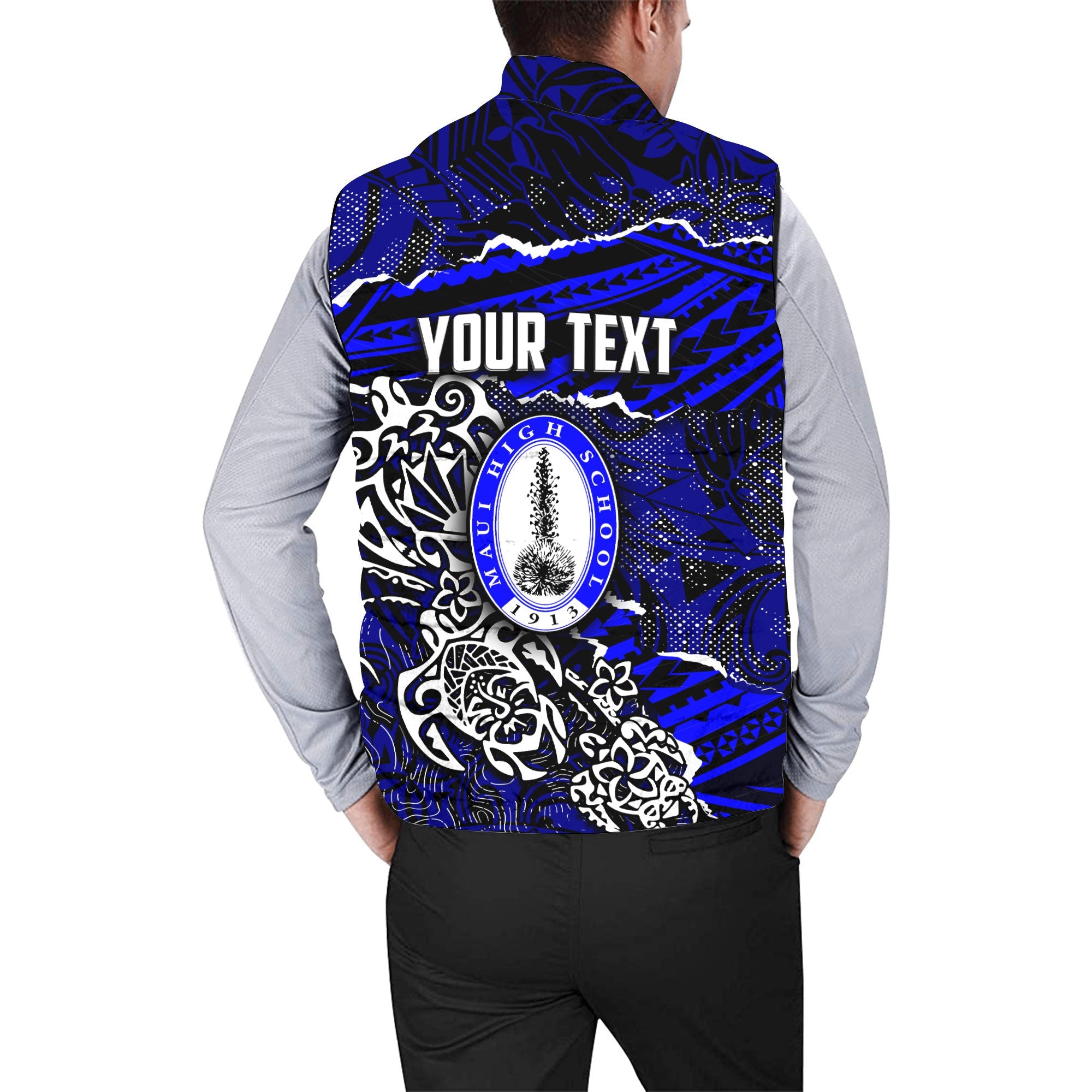 Hawaii Maui High School Custom Men Padded Jacket Vest Polynesian Turtle Style