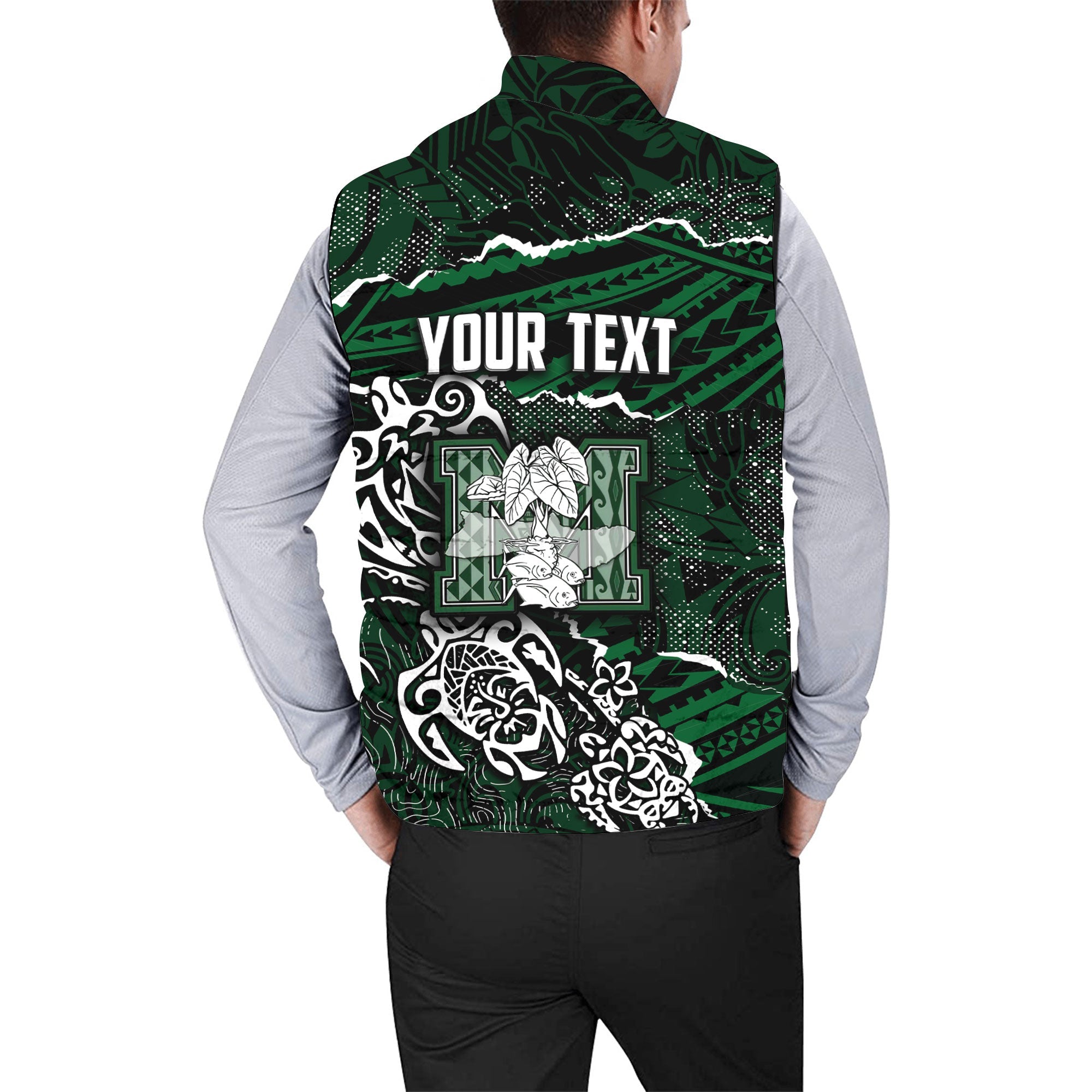 Hawaii Molokai High School Custom Men Padded Jacket Vest Polynesian Turtle Style