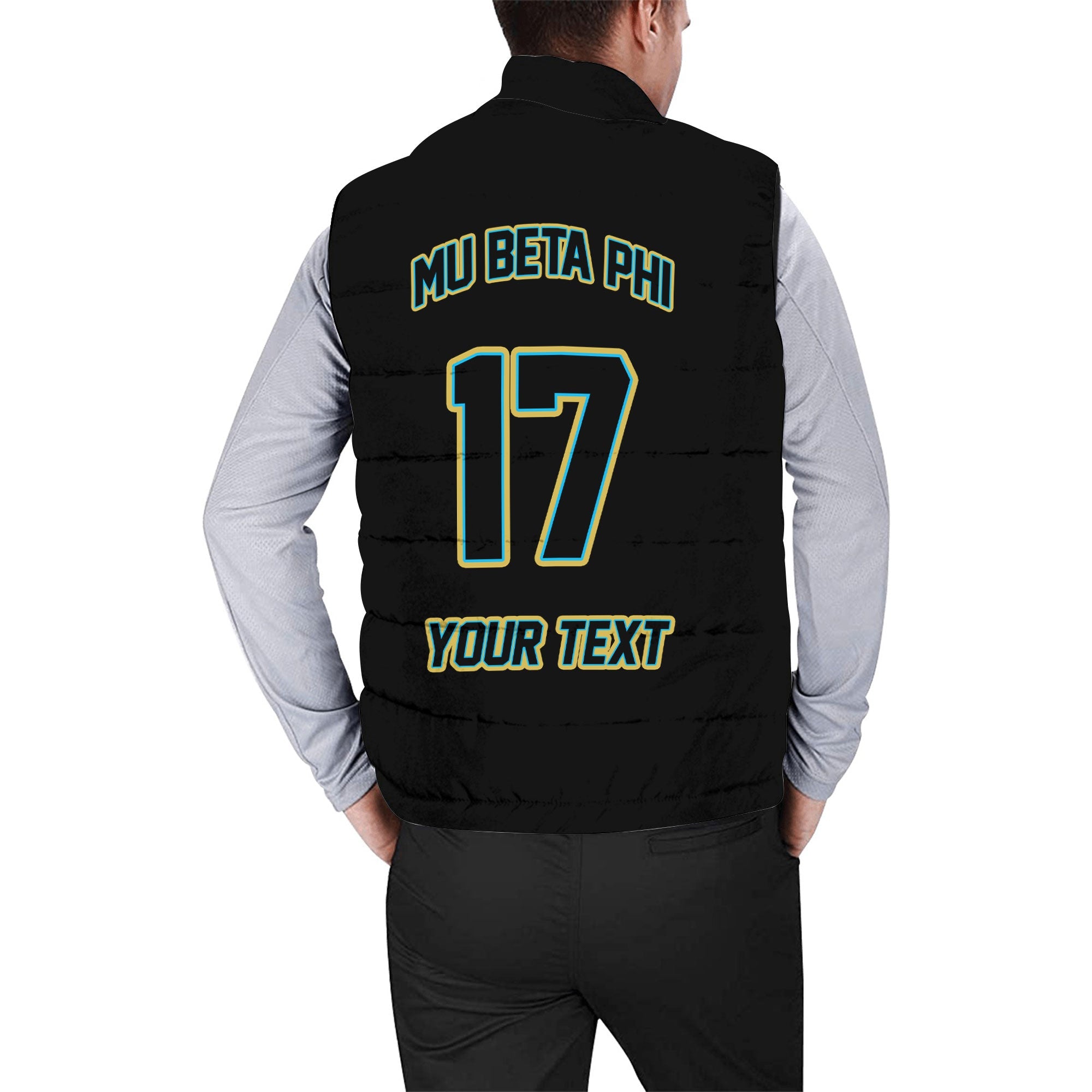 Fraternity Jacket - Personalized Mu Beta Phi Men Padded Jacket Vest Original Black Style