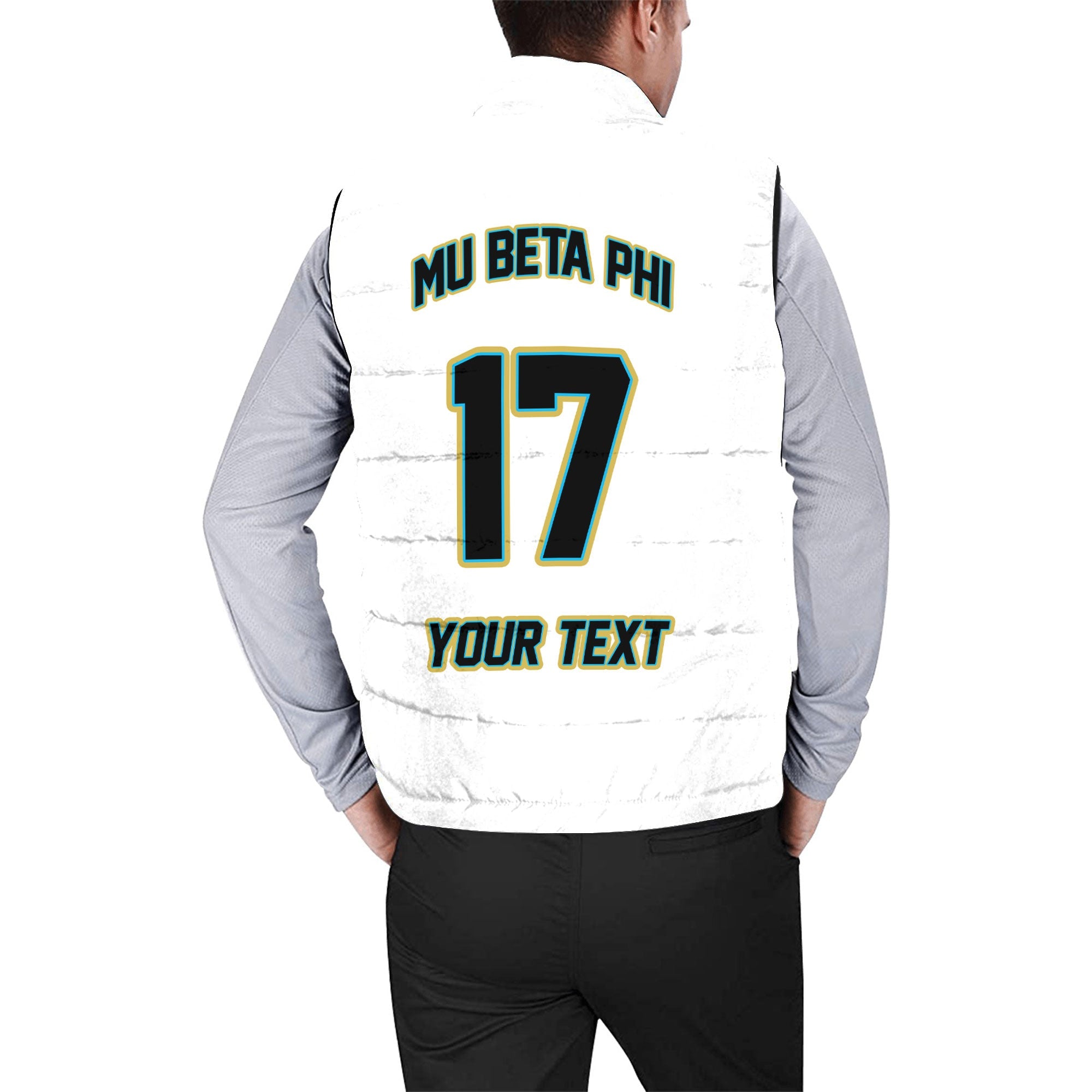 Fraternity Jacket - Personalized Mu Beta Phi Men Padded Jacket Vest Original White Style