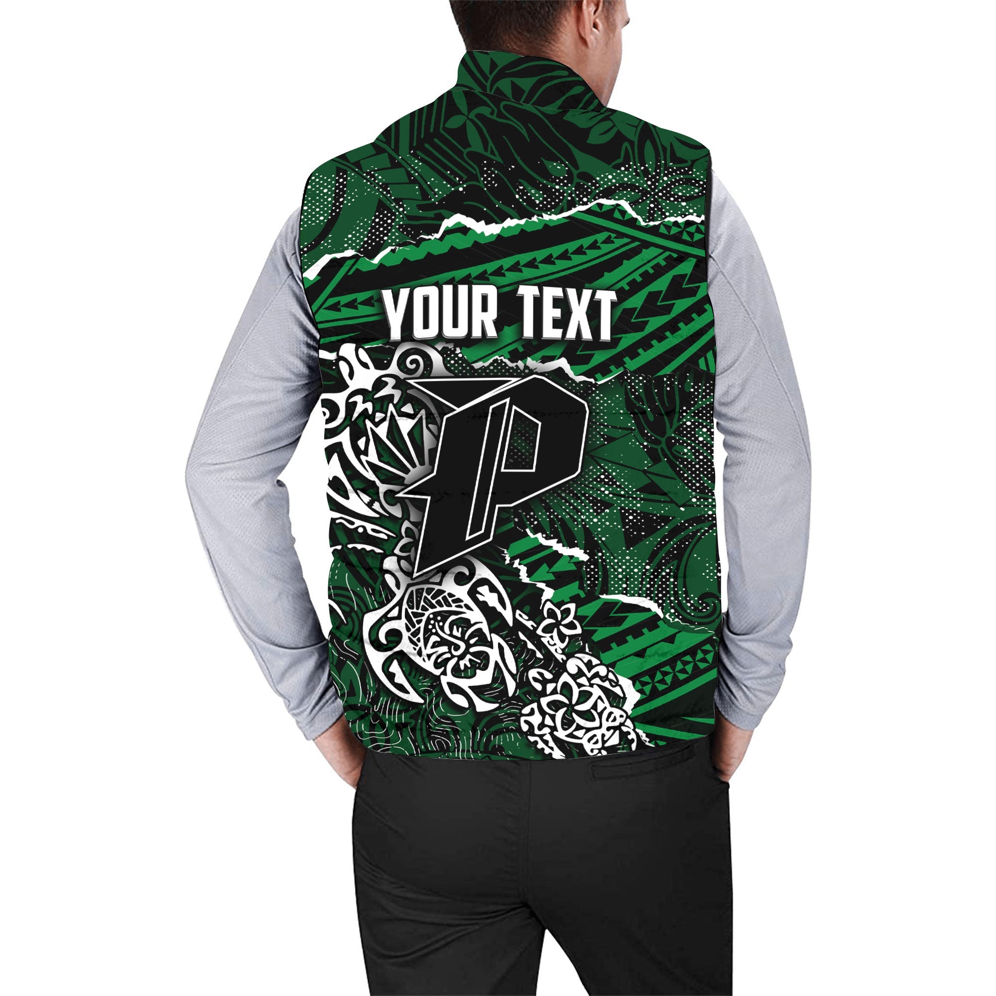 Hawaii Pahoa High & Intermediate School Custom Men Padded Jacket Vest Polynesian Turtle Style