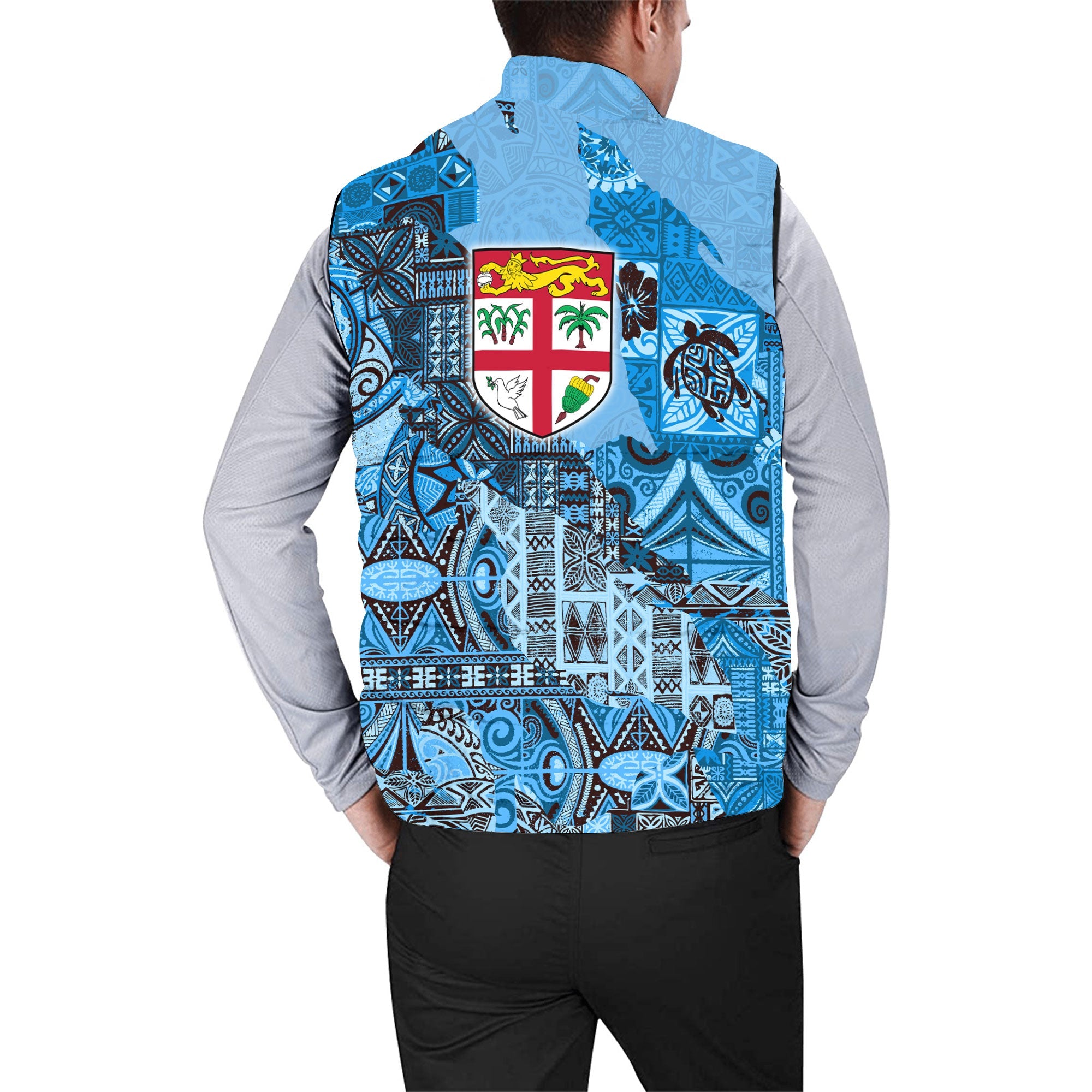 Fiji Flag & Coat Of Arms Men Padded Jacket Vest